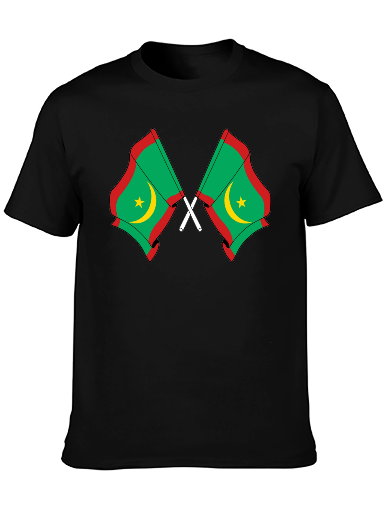 Mauritania Flag Graphic Tee - Black Cotton T-Shirt