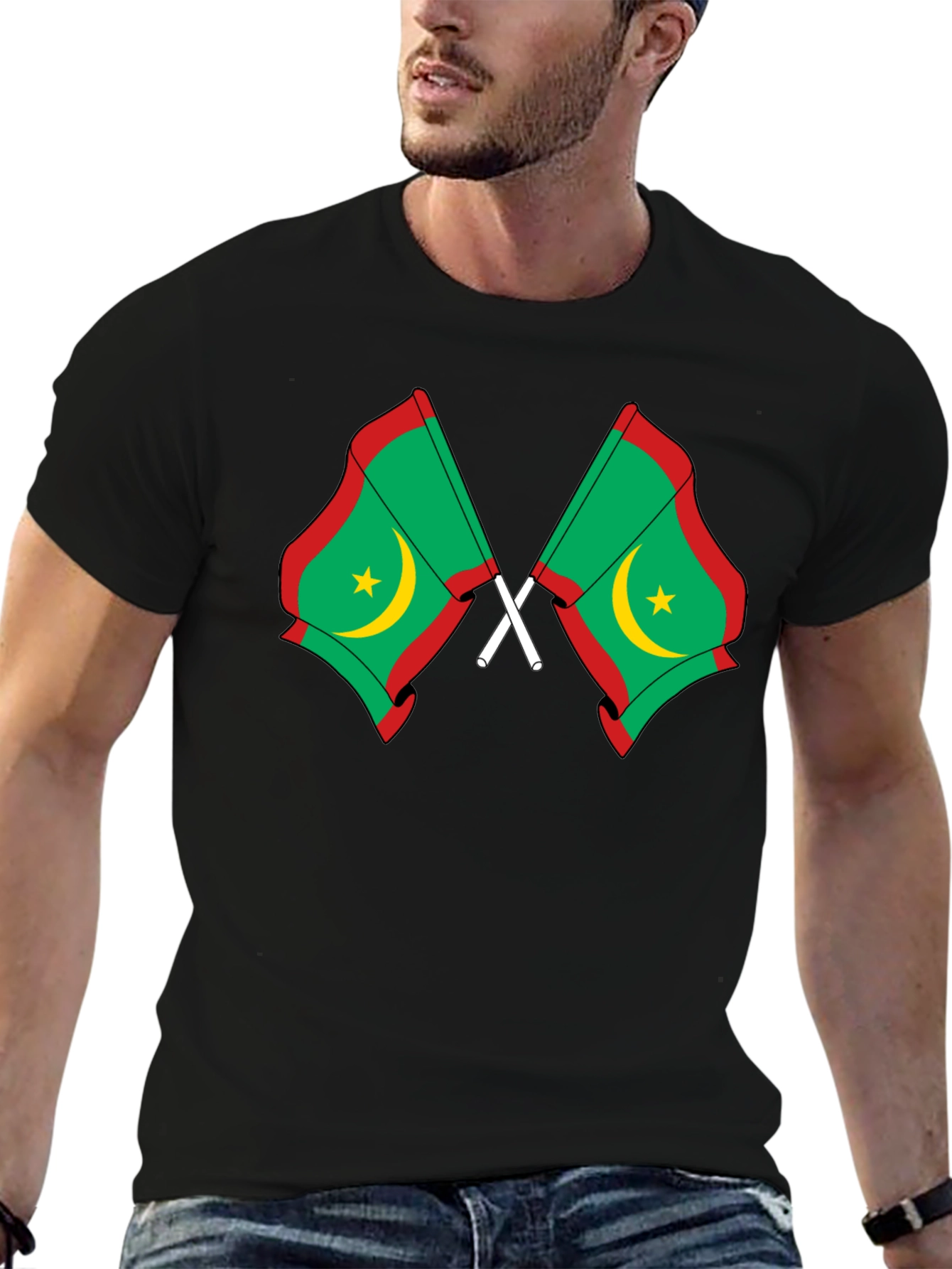 Mauritania Flag Graphic Tee - Black Cotton T-Shirt