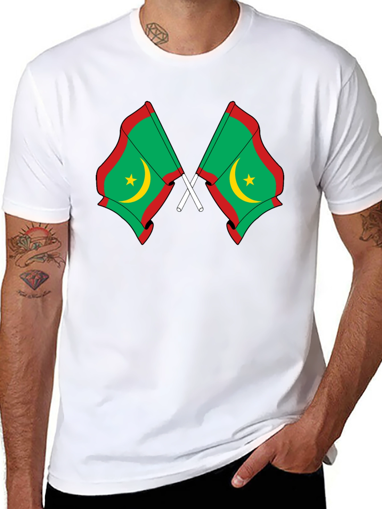 Mauritania Flag Graphic Tee - Black Cotton T-Shirt