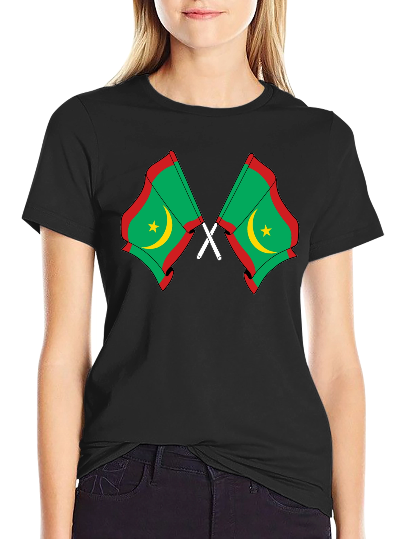 Mauritania Flag Graphic Tee - Black Cotton T-Shirt