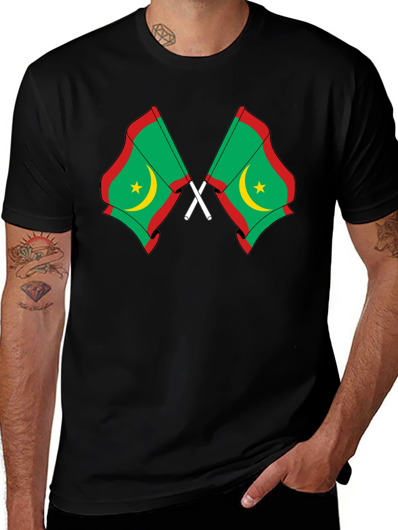 Mauritania Flag Graphic Tee - Black Cotton T-Shirt