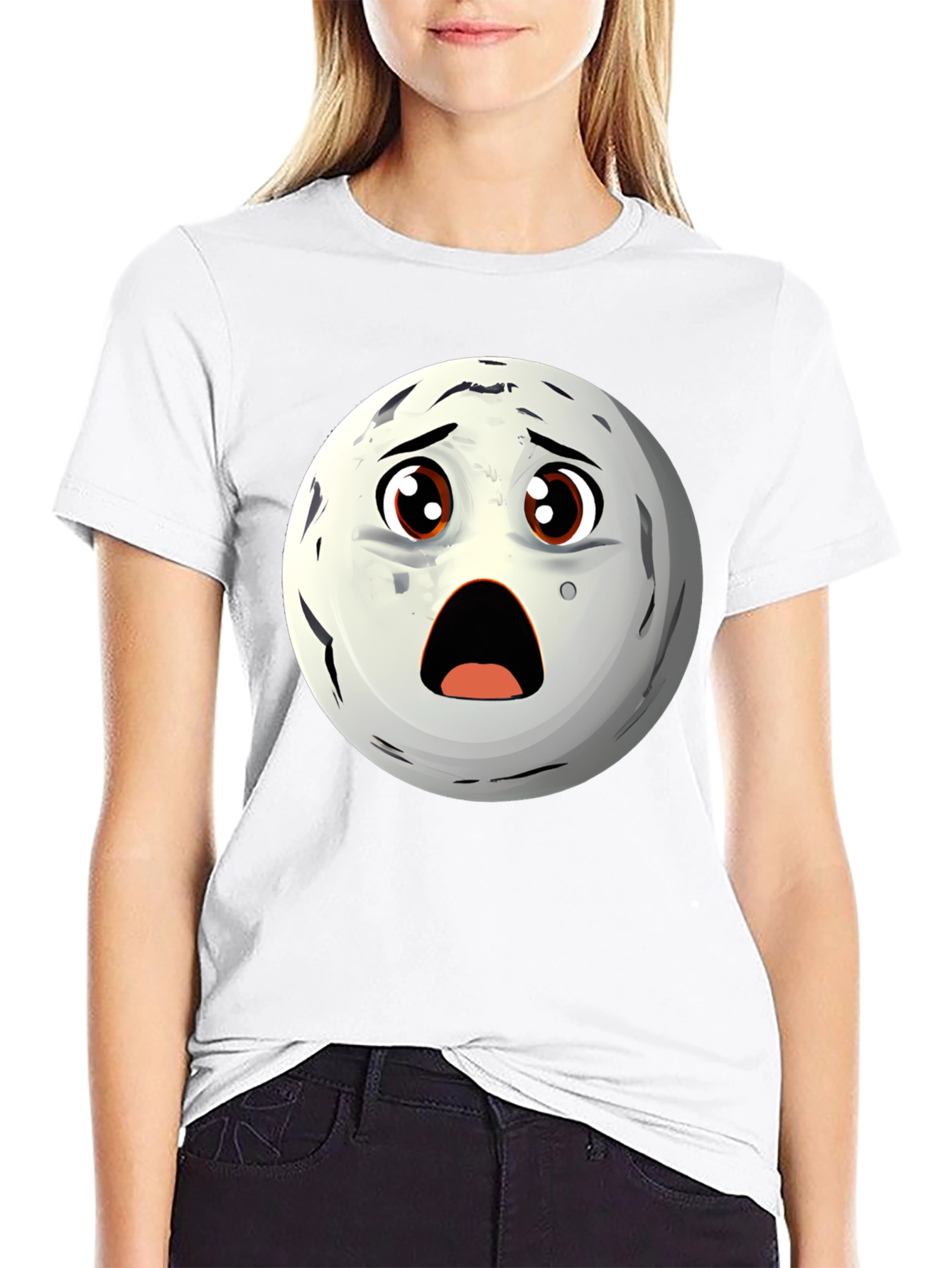 Surprised Moon Face Graphic T-Shirt