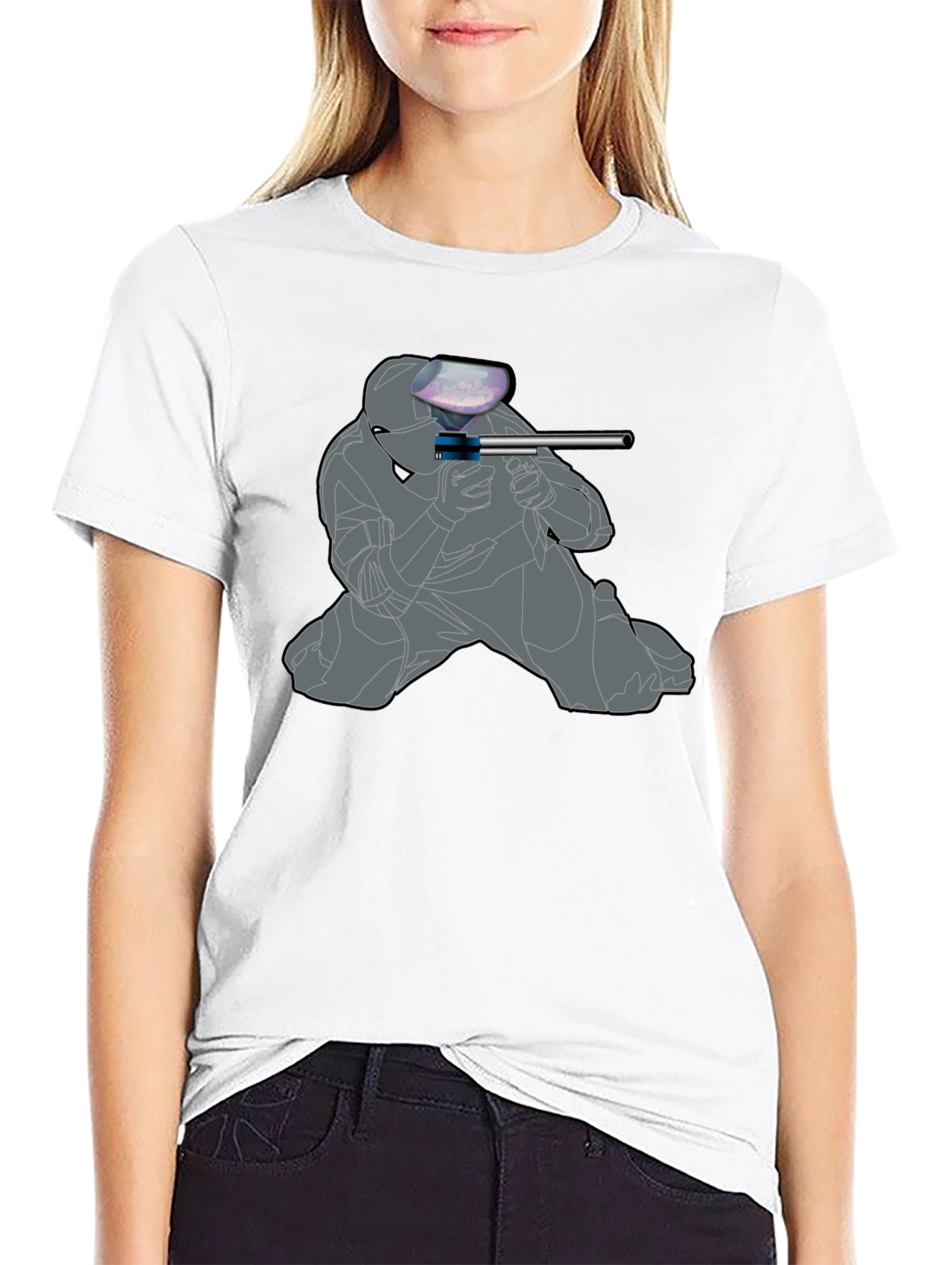 Paintball Player Graphic T-Shirt - Black