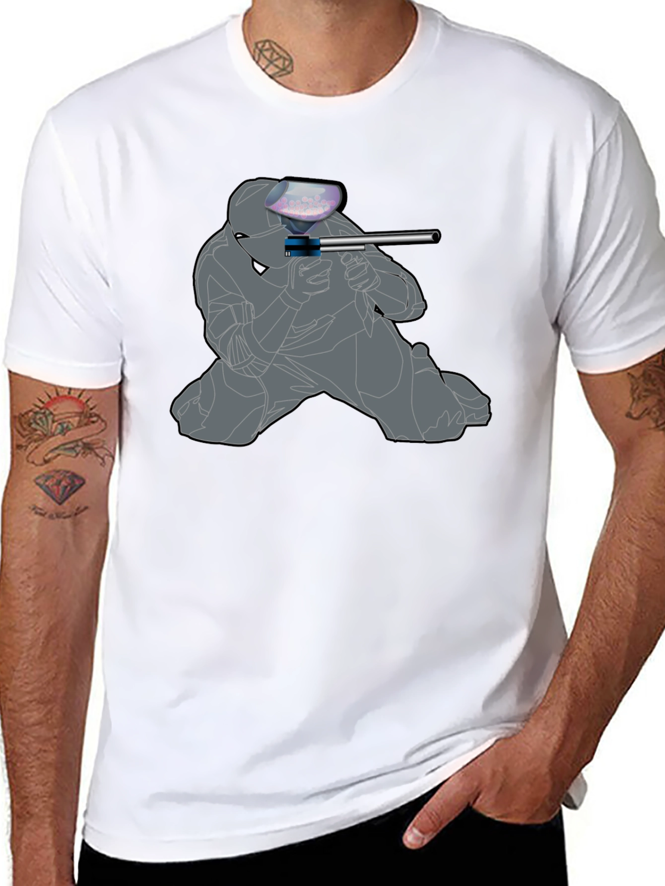 Paintball Player Graphic T-Shirt - Black
