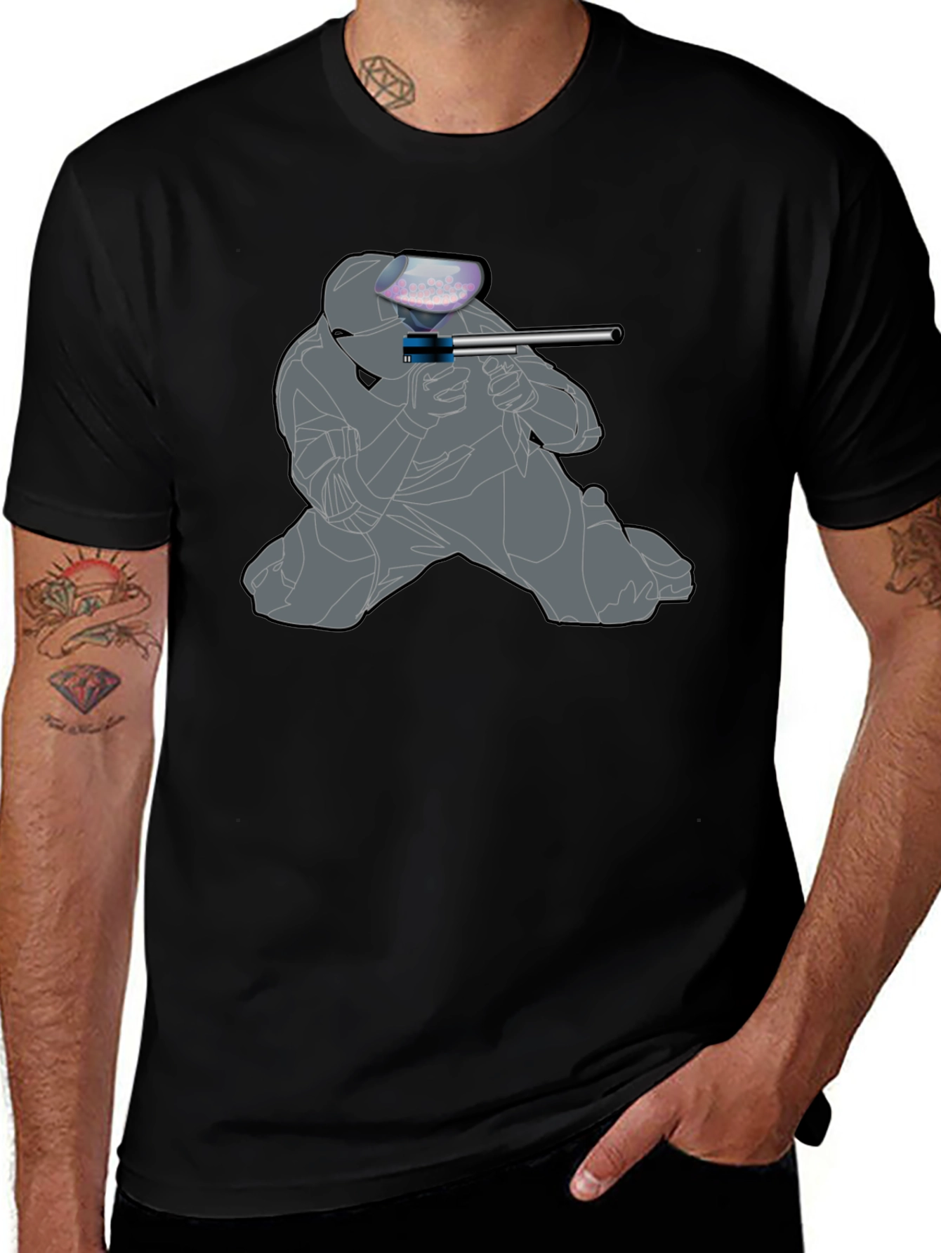 Paintball Player Graphic T-Shirt - Black