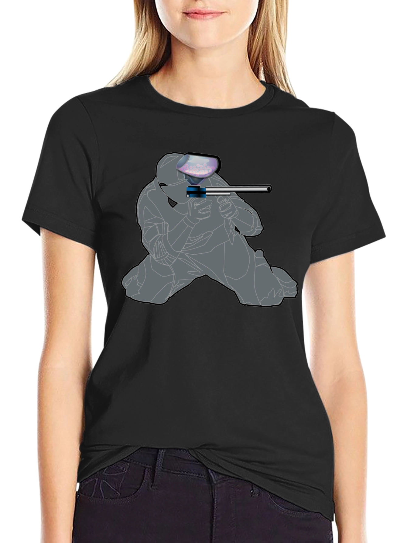 Paintball Player Graphic T-Shirt - Black
