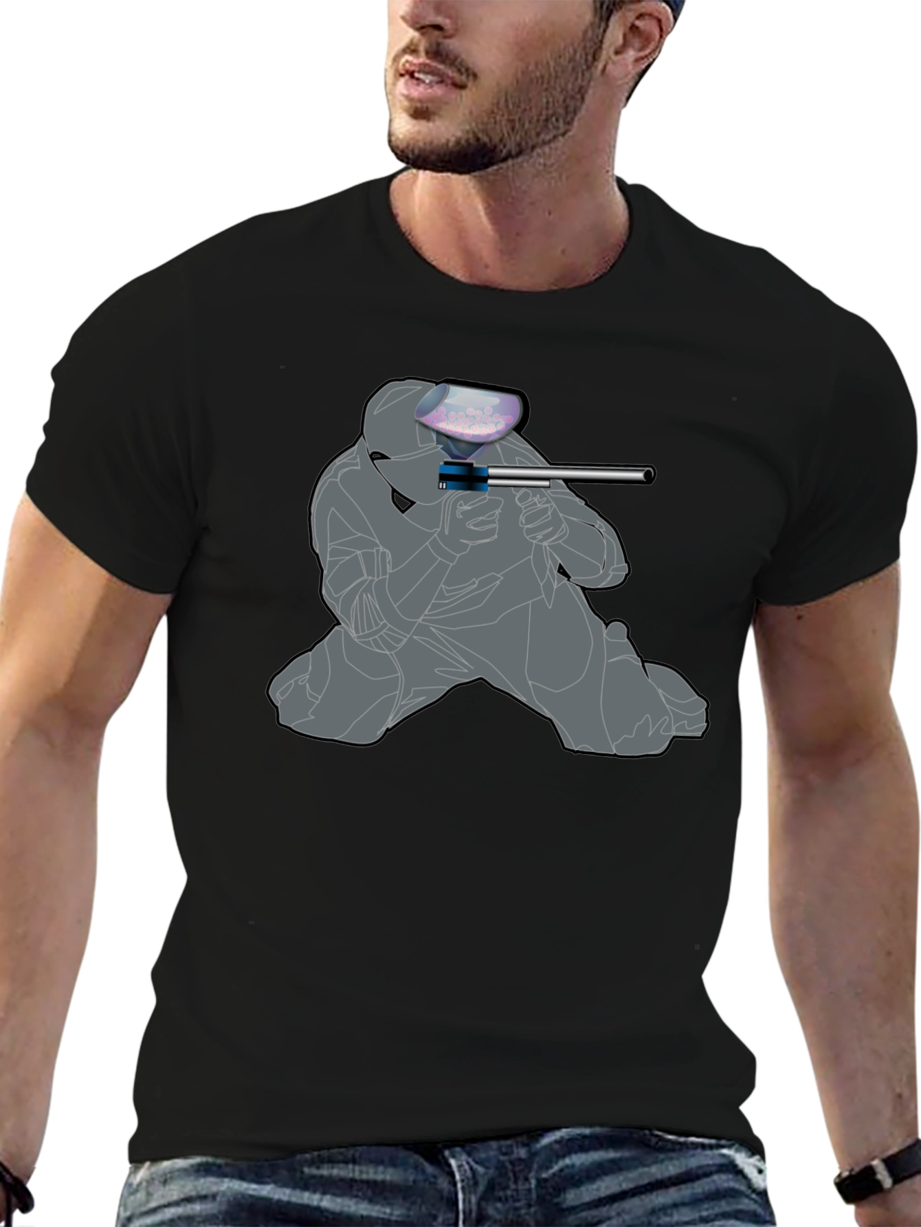Paintball Player Graphic T-Shirt - Black