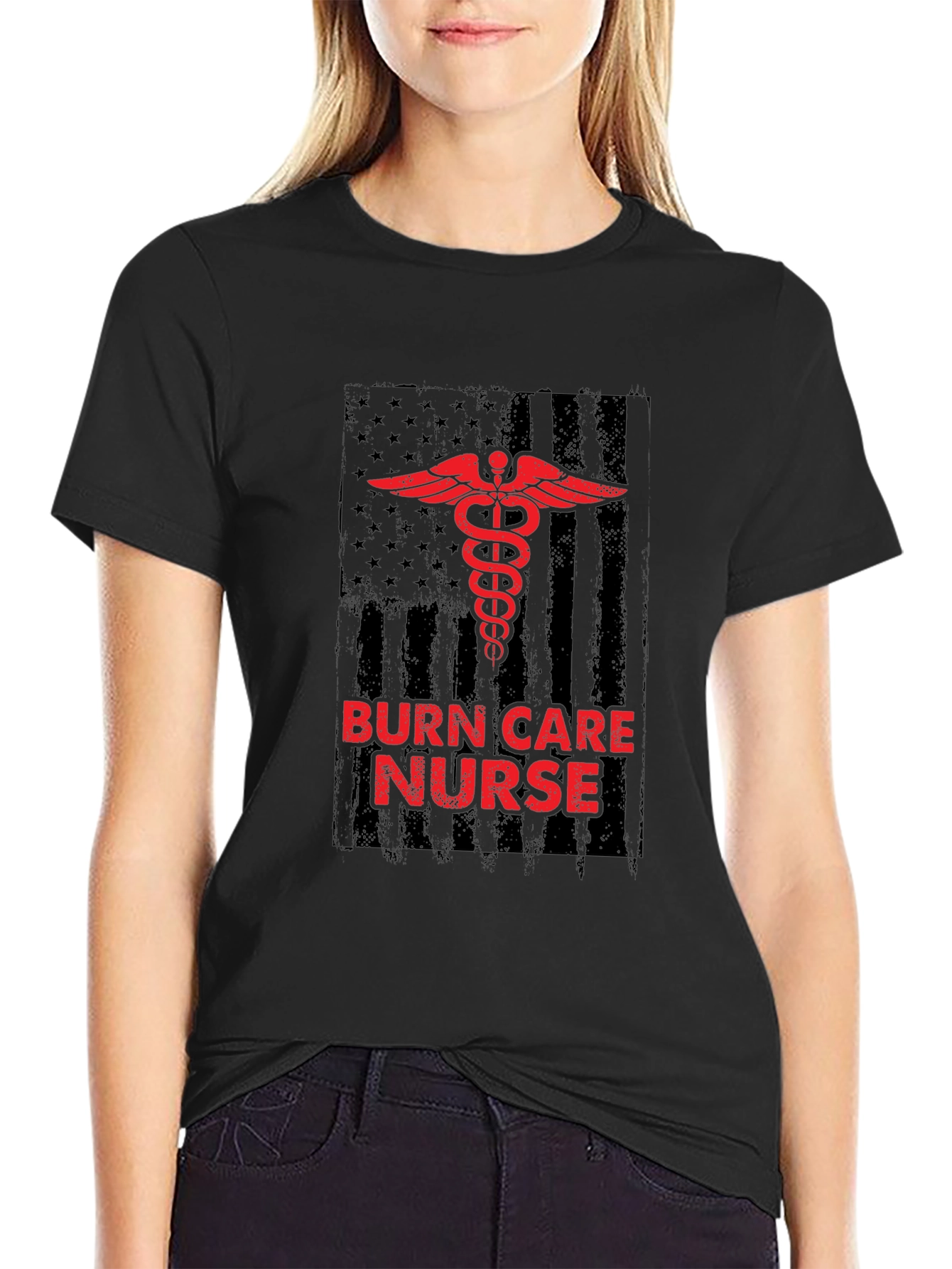 Burn Care Nurse T-Shirt - Medical American Flag