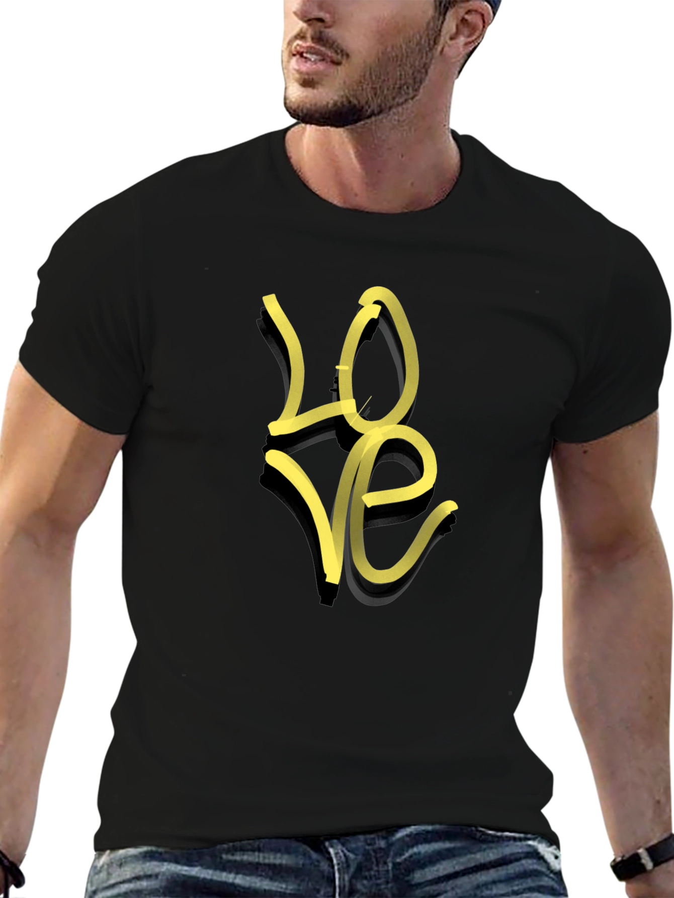 Black T-Shirt with Yellow LOVE Graphic