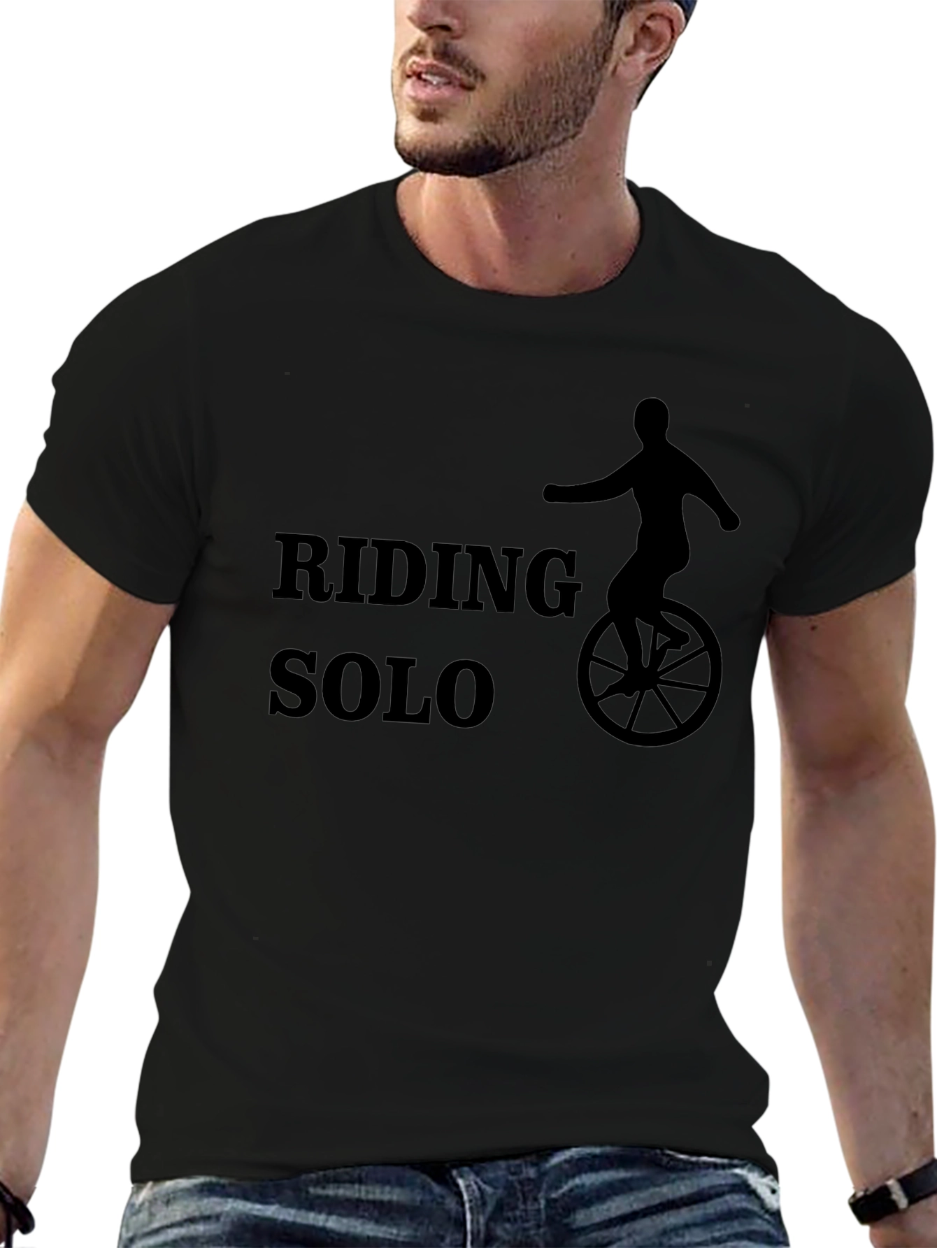 Riding Solo Black T-Shirt - Unicycle Design