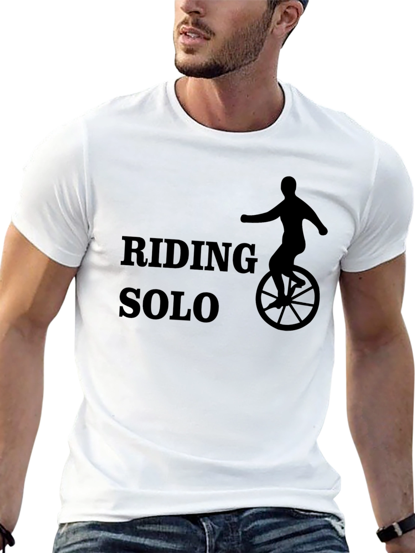 Riding Solo Black T-Shirt - Unicycle Design