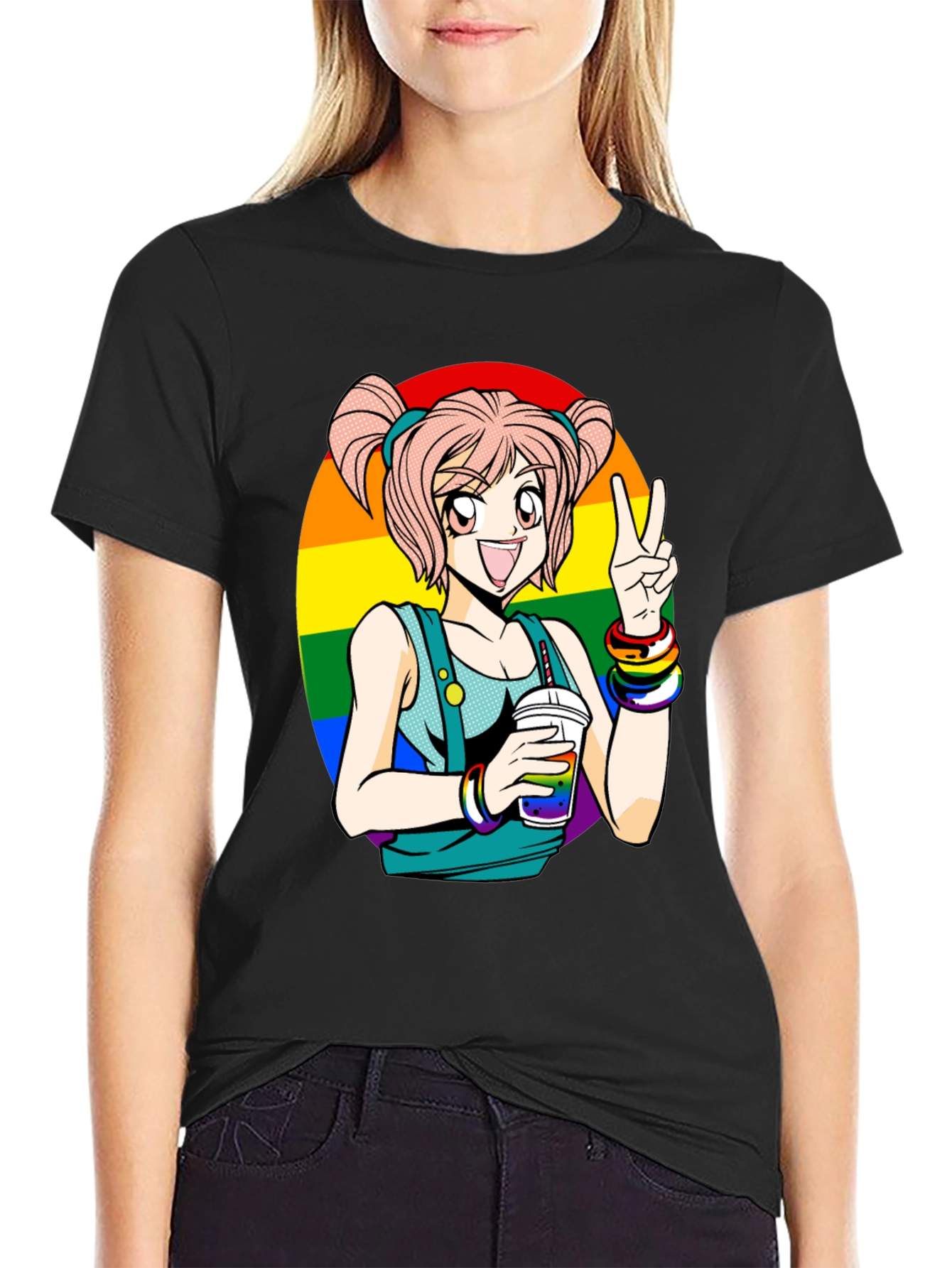 Anime Girl Pride T-Shirt - Rainbow Graphic Tee