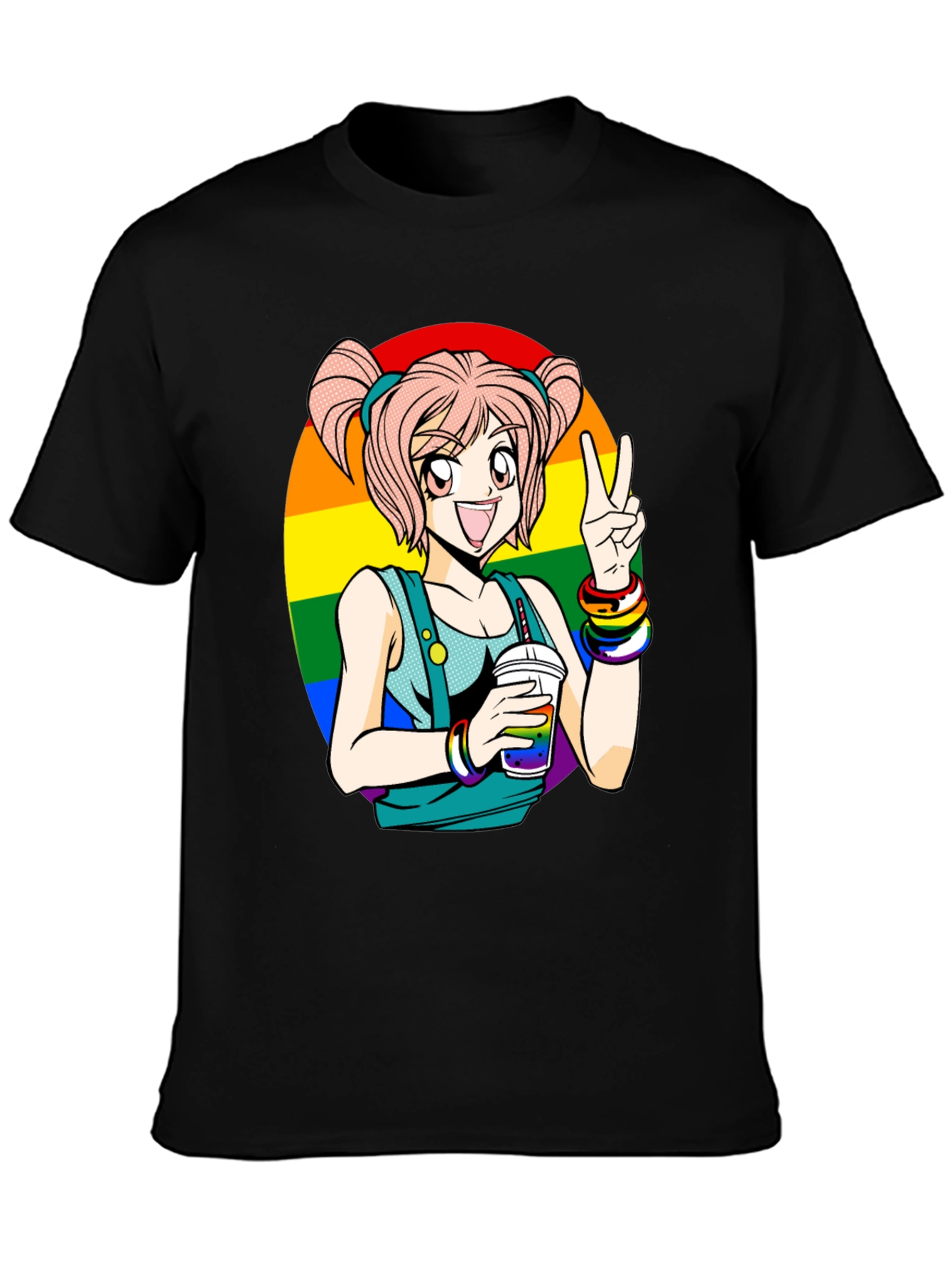 Anime Girl Pride T-Shirt - Rainbow Graphic Tee