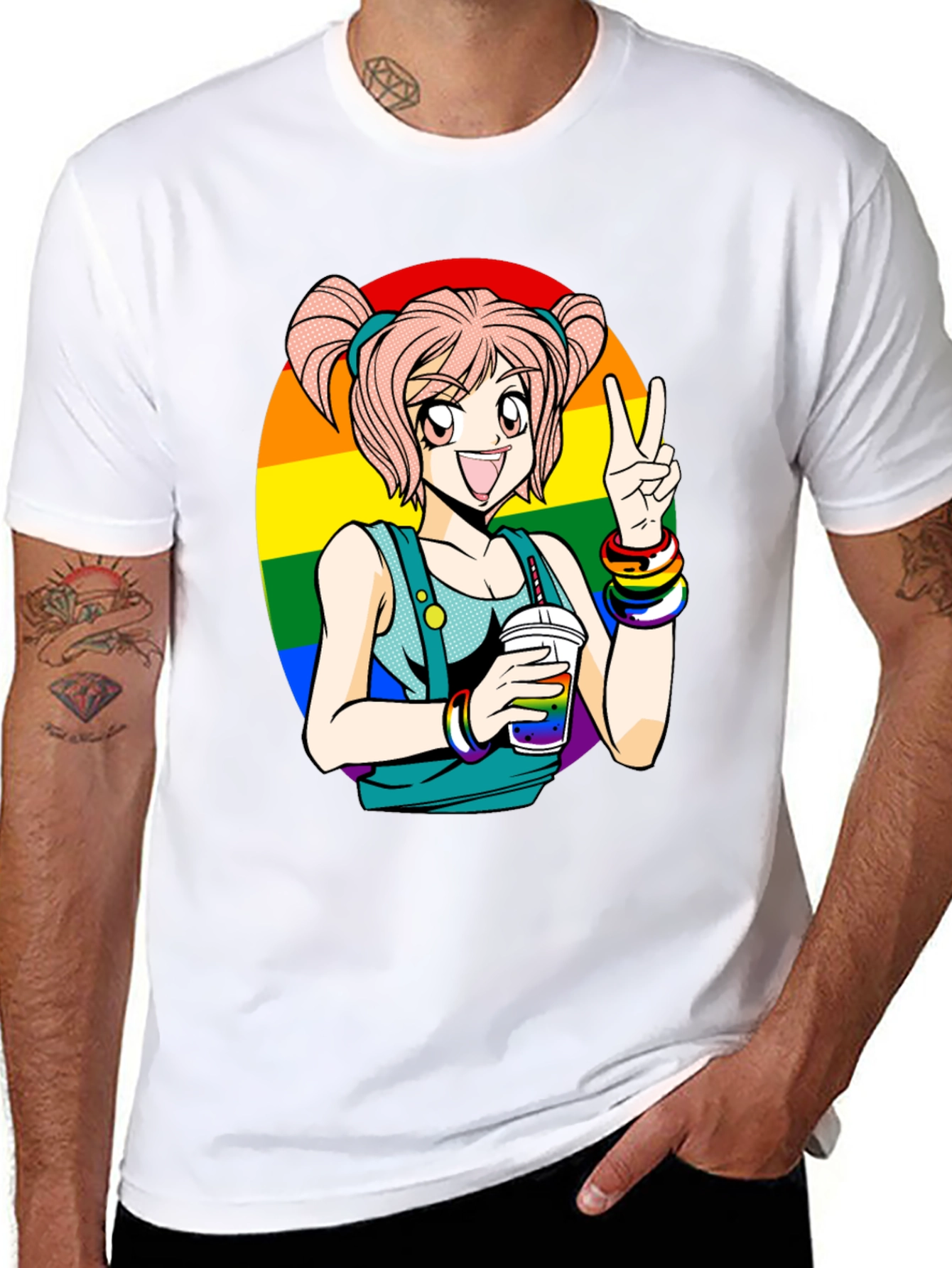 Anime Girl Pride T-Shirt - Rainbow Graphic Tee