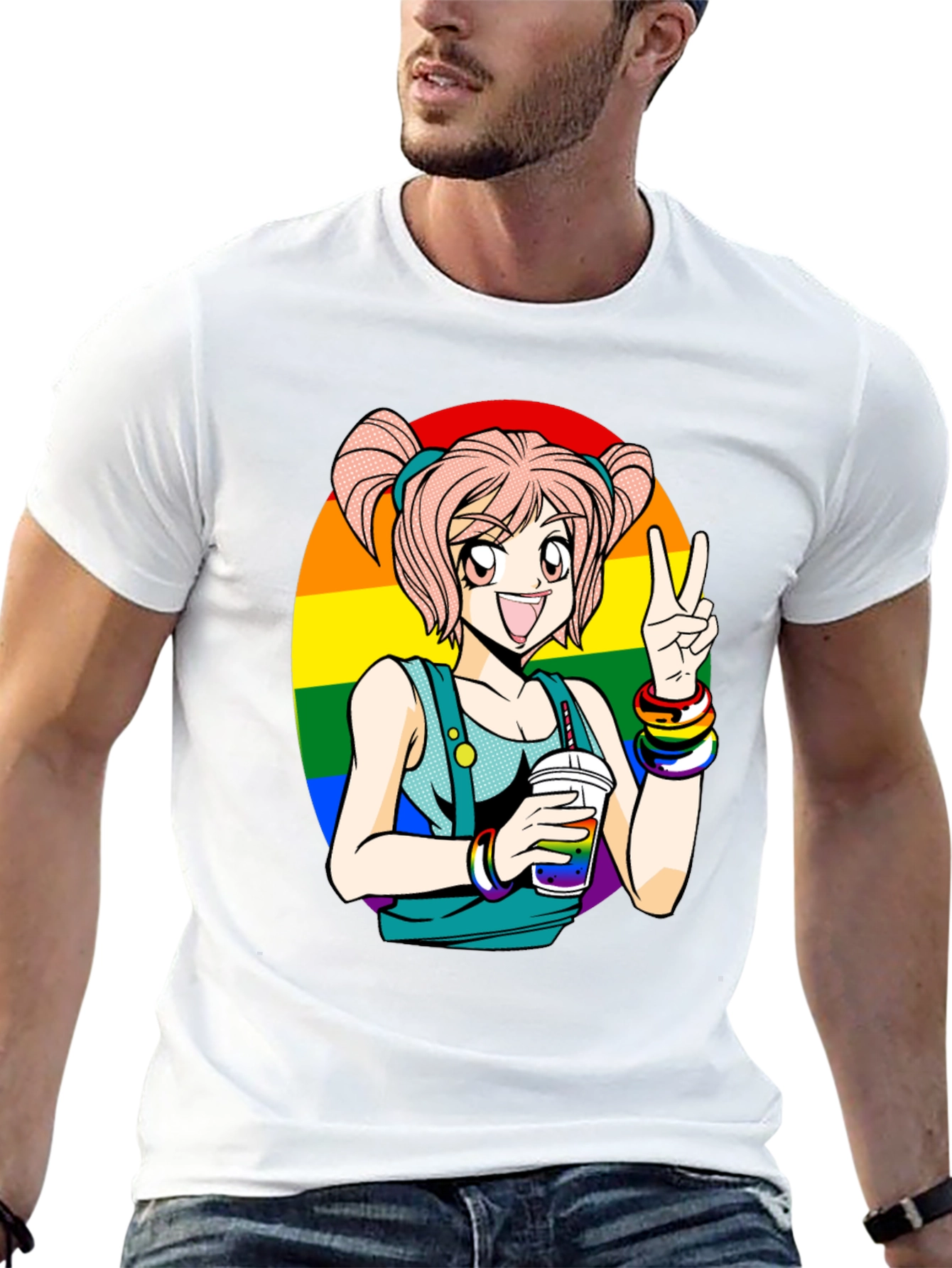 Anime Girl Pride T-Shirt - Rainbow Graphic Tee