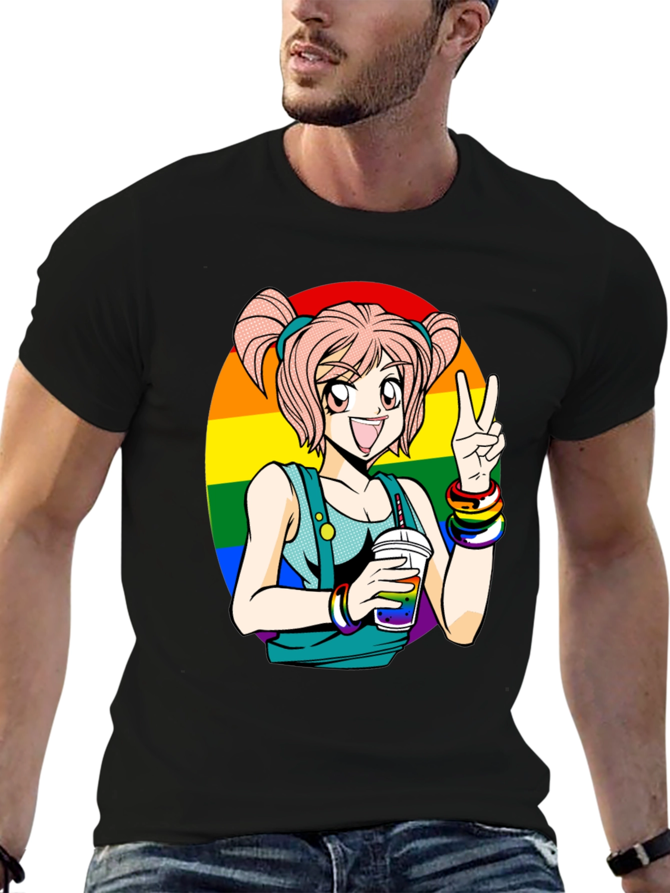 Anime Girl Pride T-Shirt - Rainbow Graphic Tee