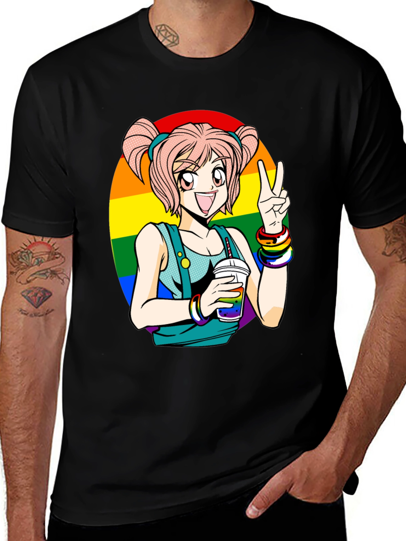 Anime Girl Pride T-Shirt - Rainbow Graphic Tee