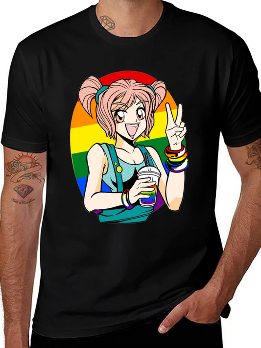Anime Girl Pride T-Shirt - Rainbow Graphic Tee