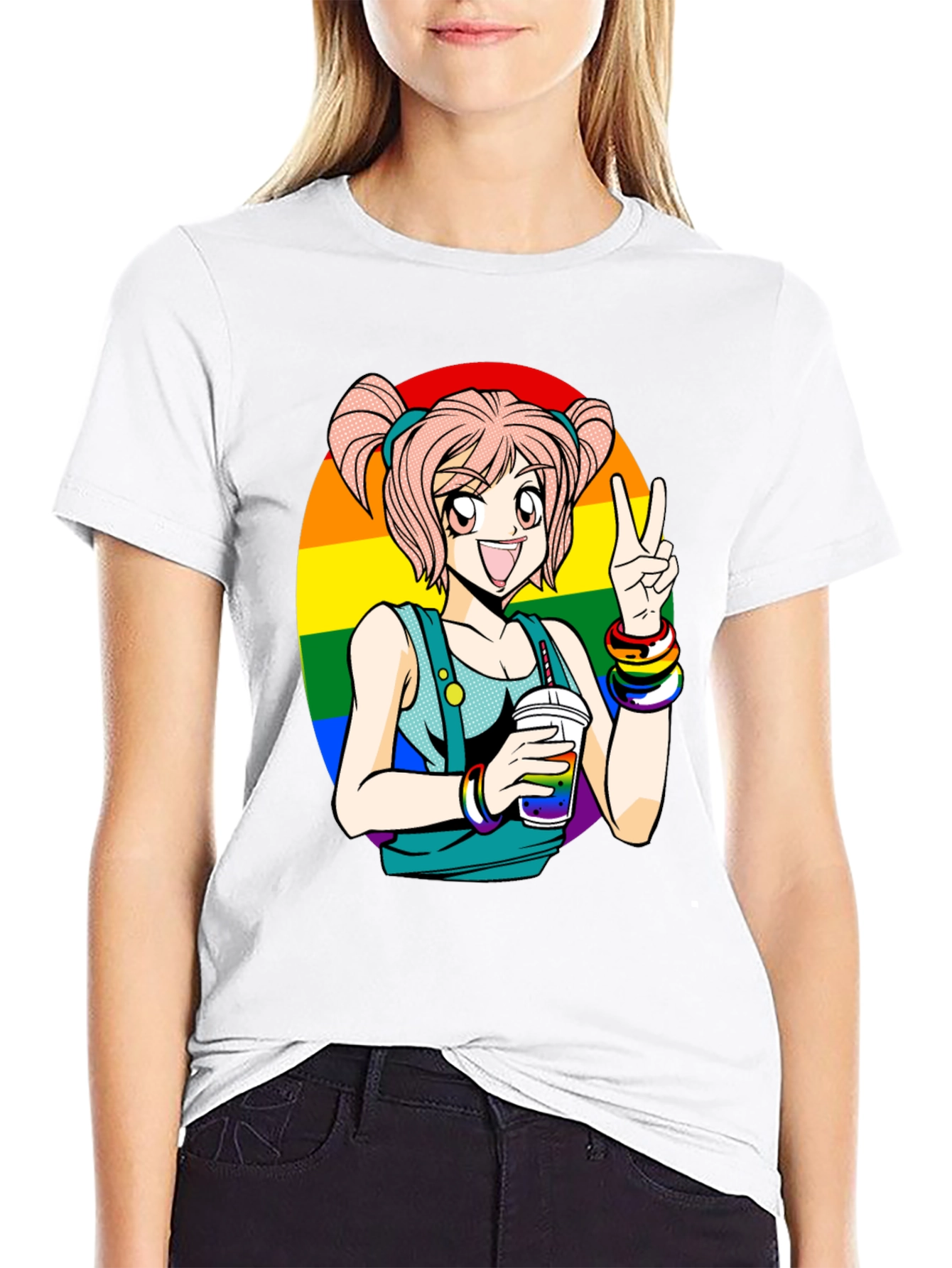 Anime Girl Pride T-Shirt - Rainbow Graphic Tee