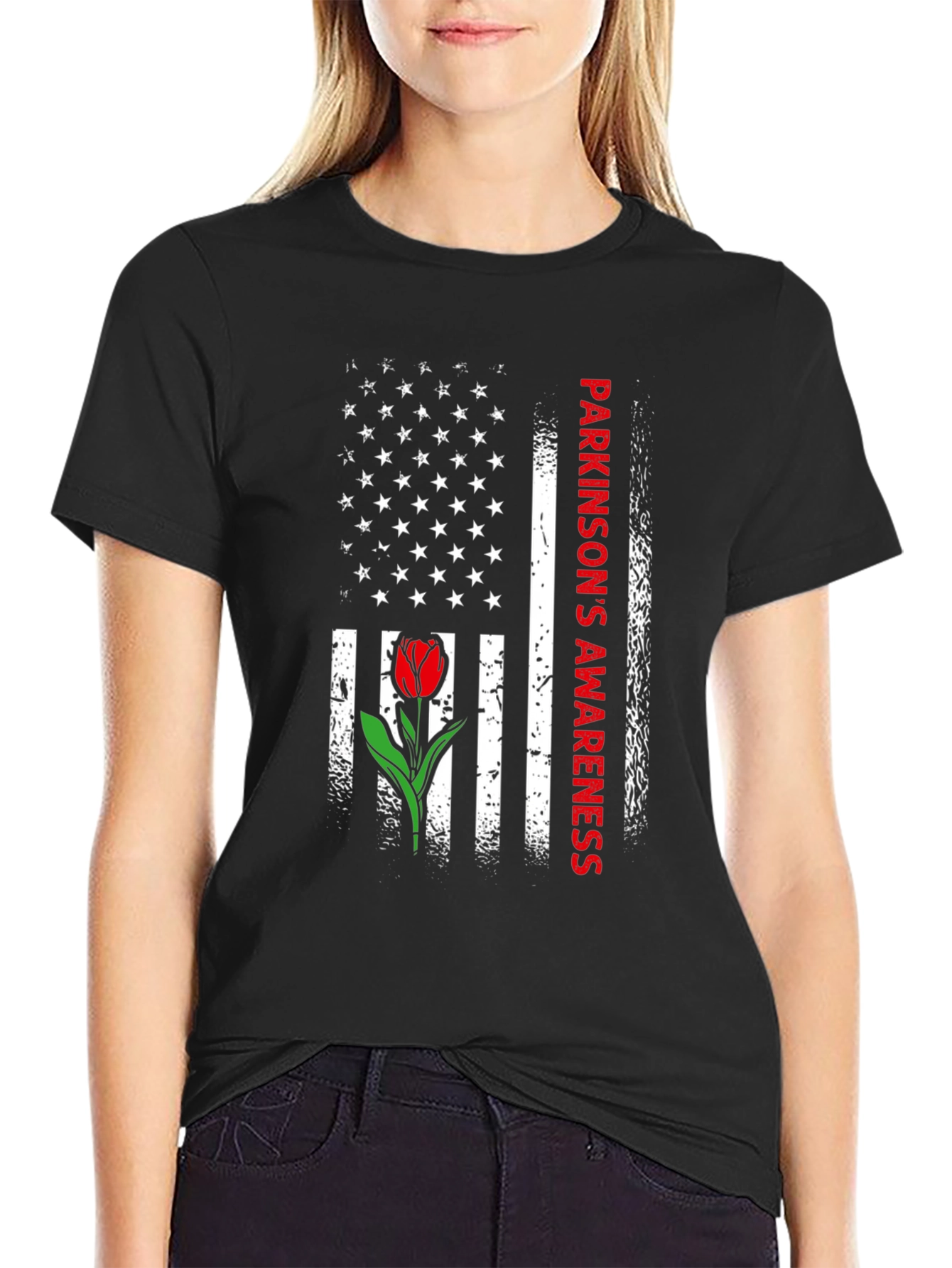 Parkinsons Awareness USA Flag Tulip T-Shirt