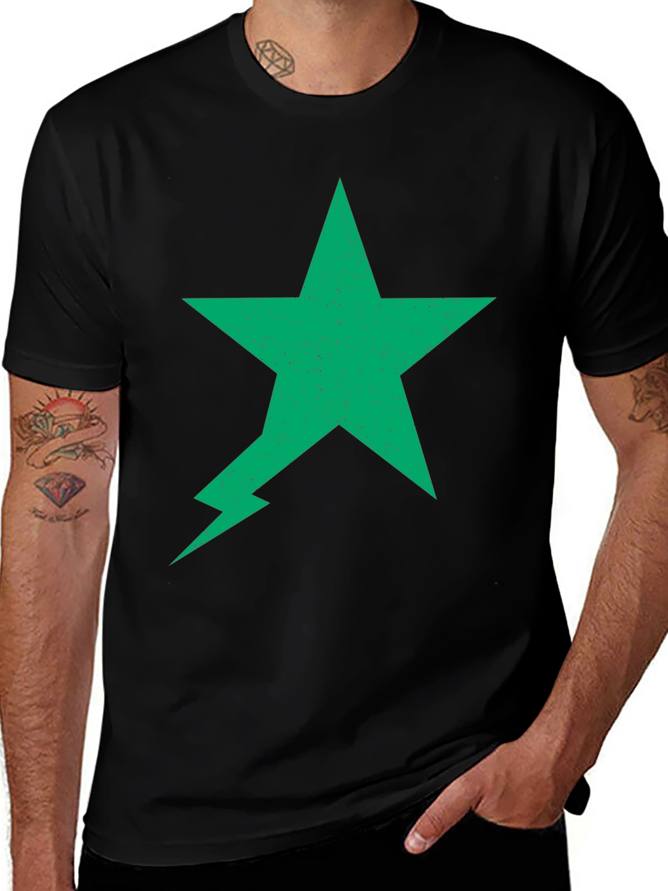 Green Star Lightning Bolt Black Tee