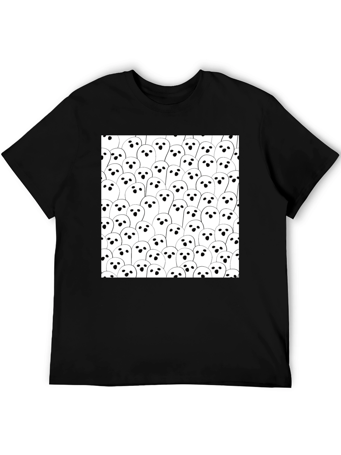 Ghost Pattern Black T-Shirt - Spooky Season Tee