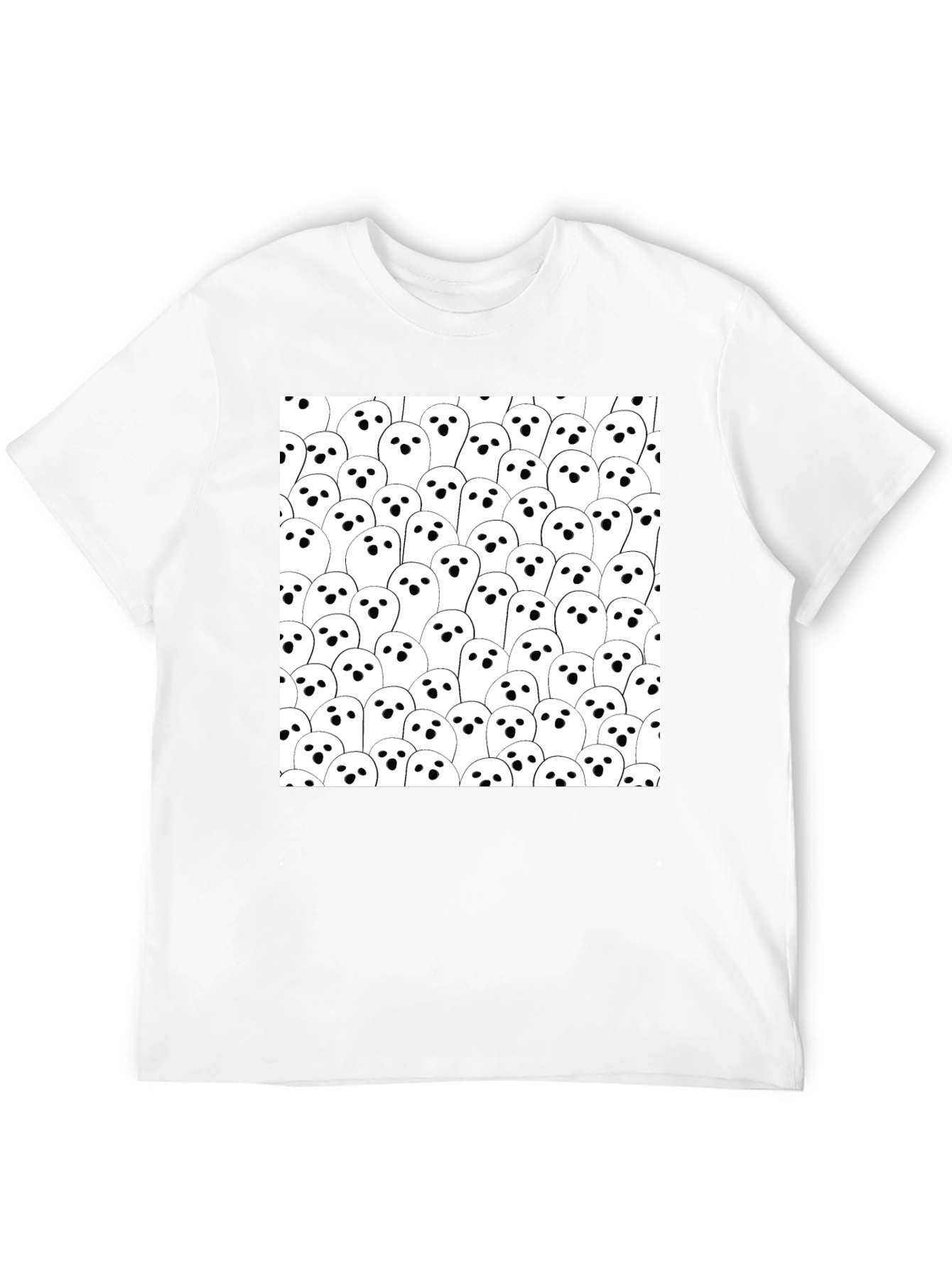 Ghost Pattern Black T-Shirt - Spooky Season Tee