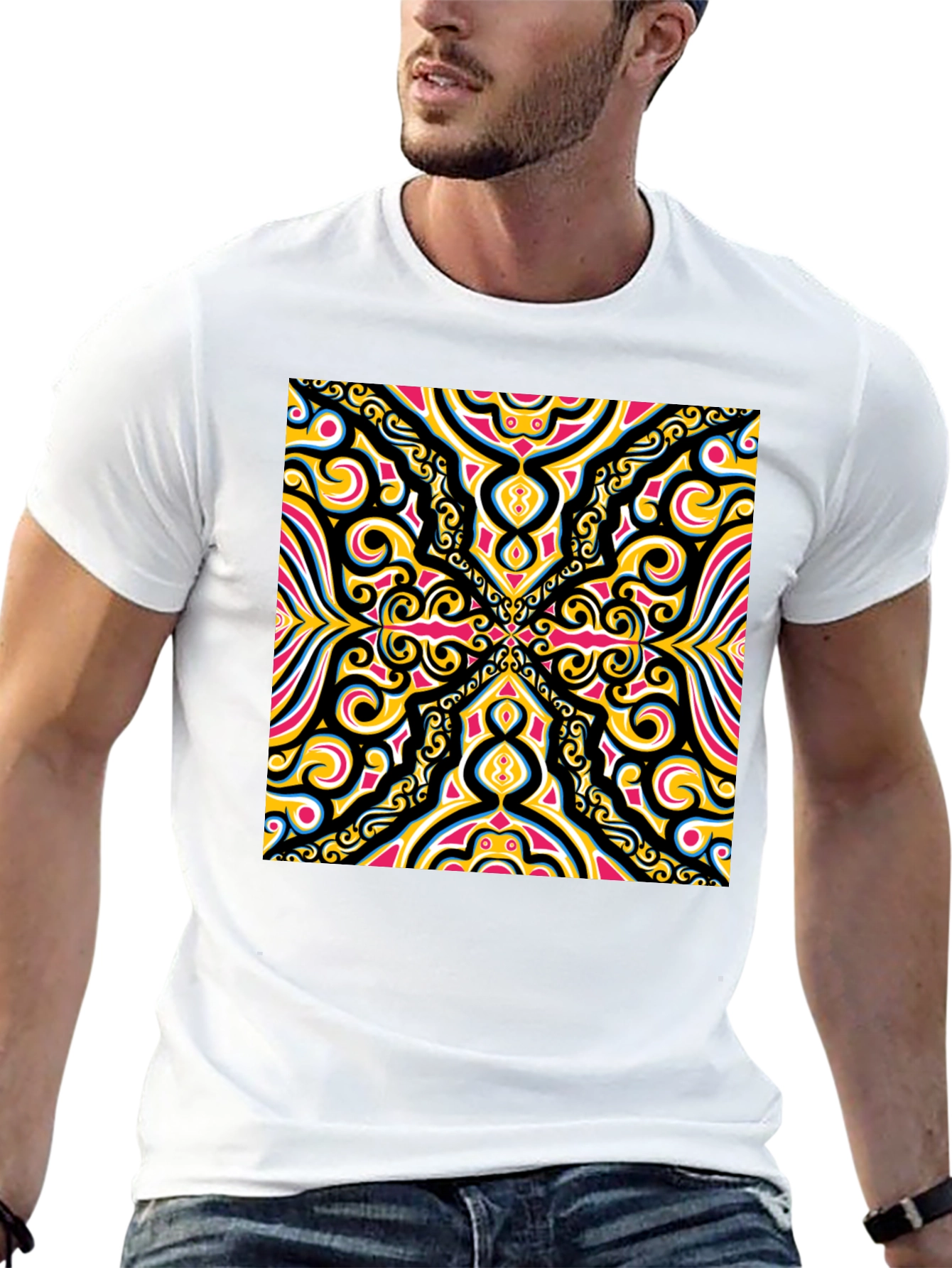 Bold Geometric Pattern Black T-Shirt