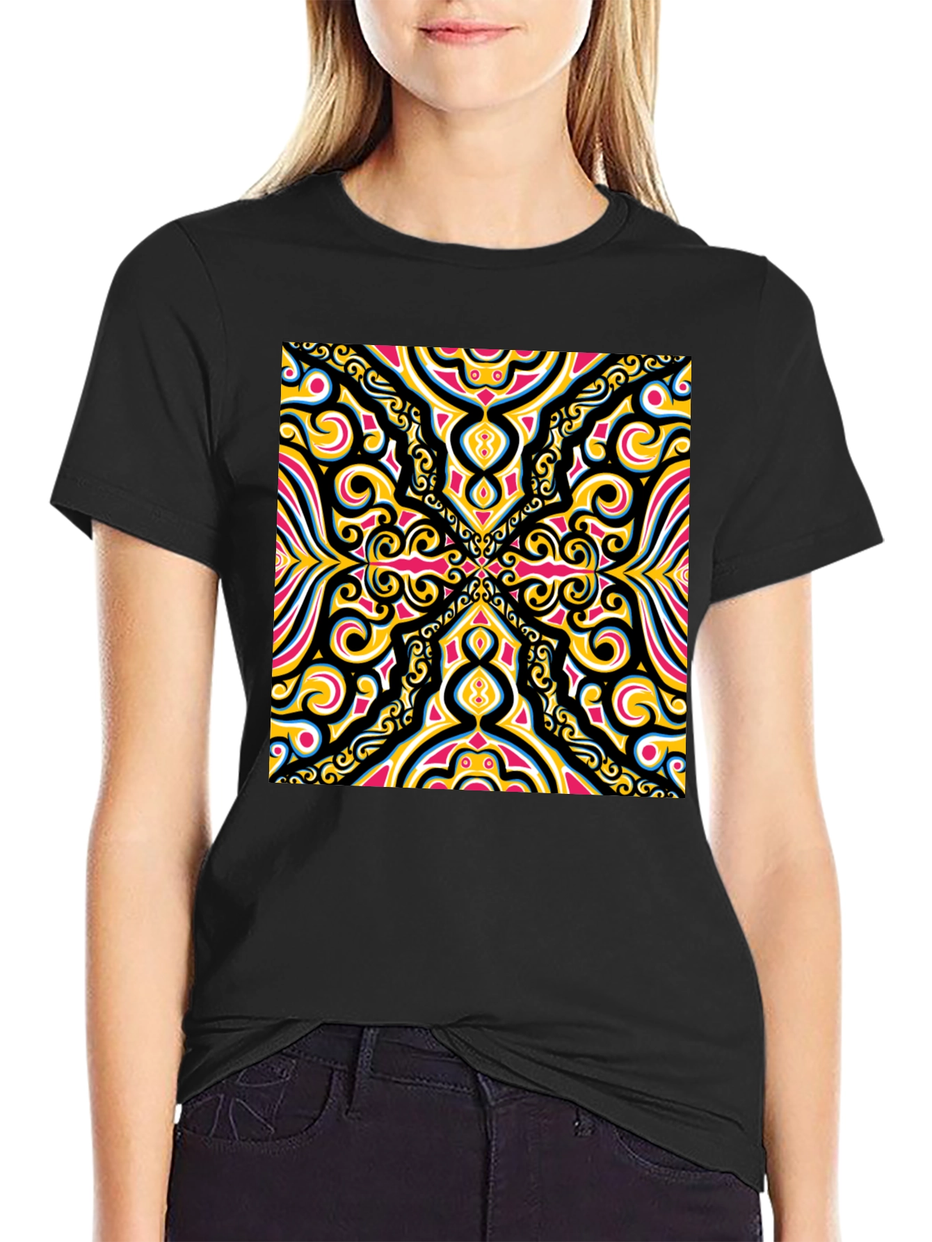 Bold Geometric Pattern Black T-Shirt
