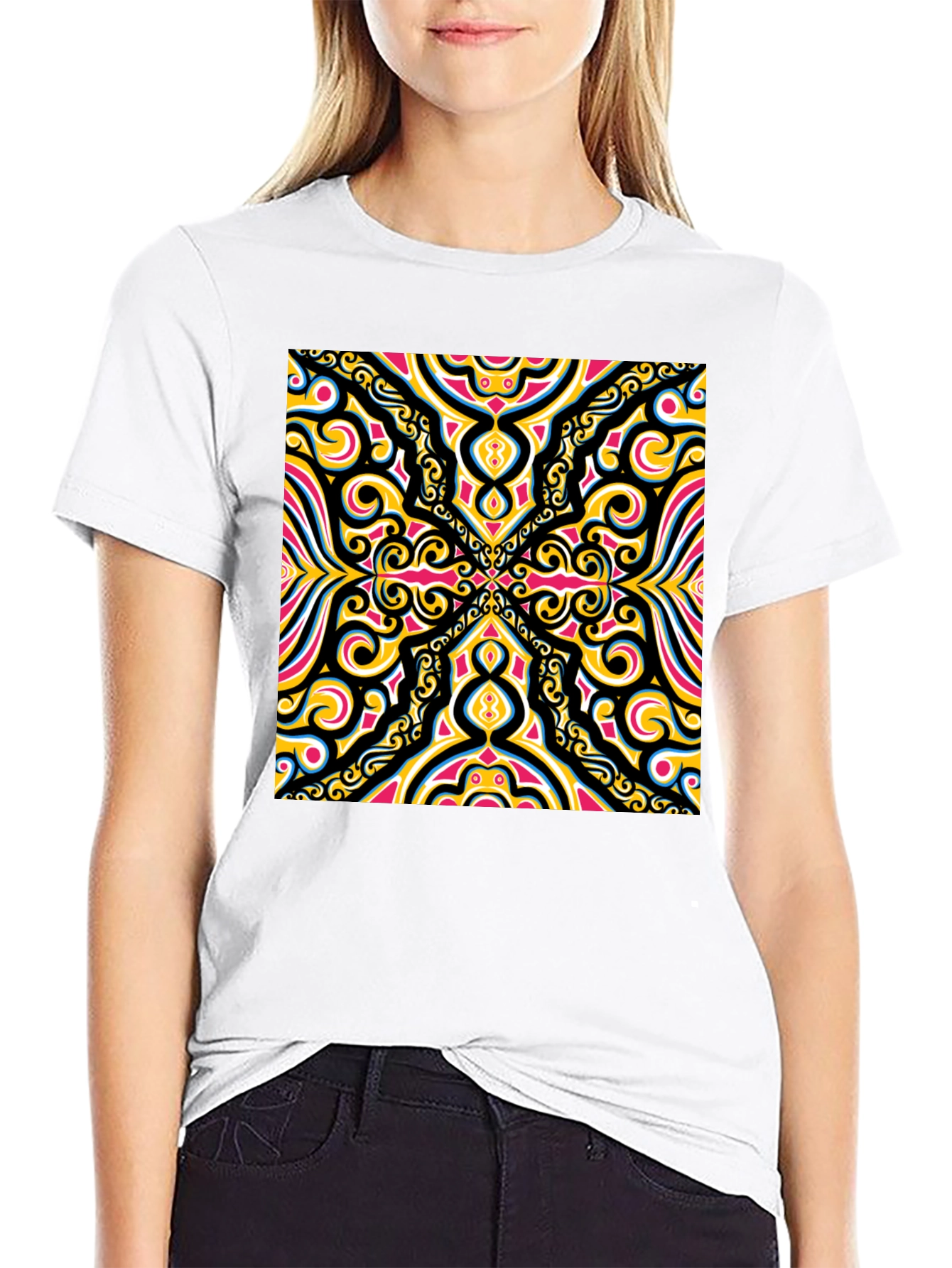 Bold Geometric Pattern Black T-Shirt