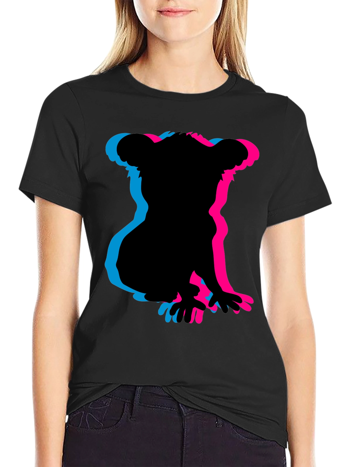 Koala 3D Silhouette Black Graphic Tee