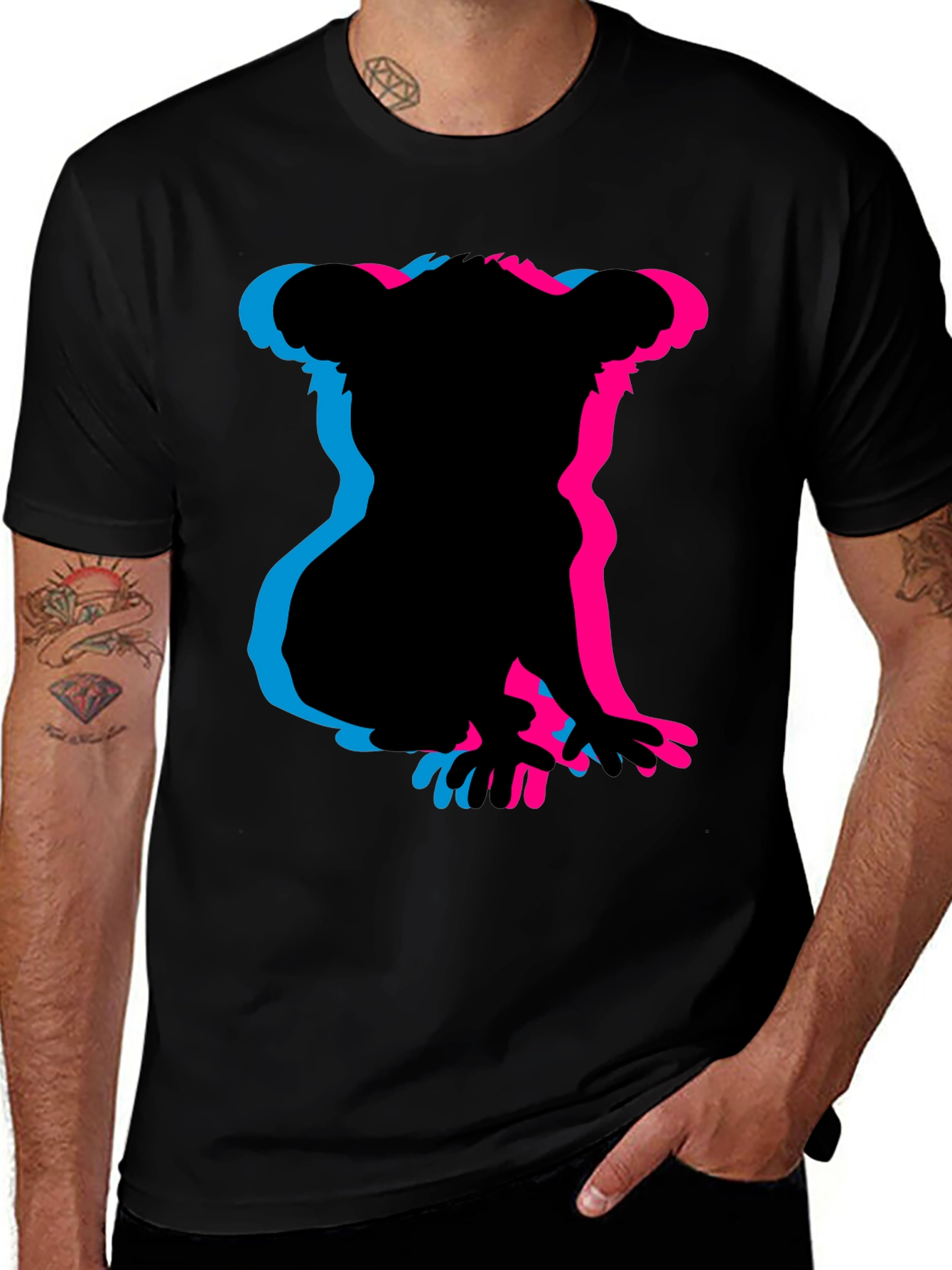 Koala 3D Silhouette Black Graphic Tee