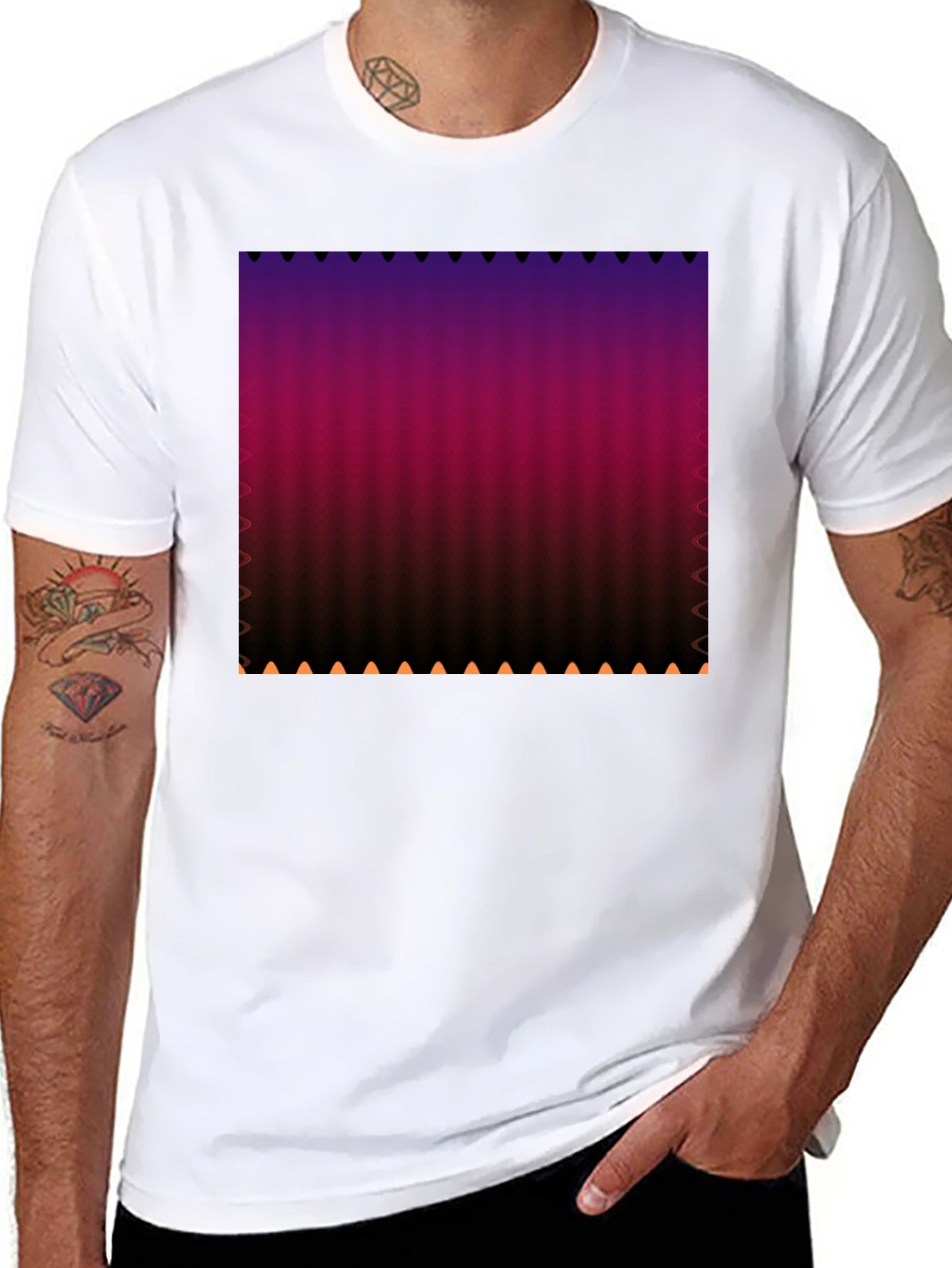 Gradient Stripe Print Black T-Shirt