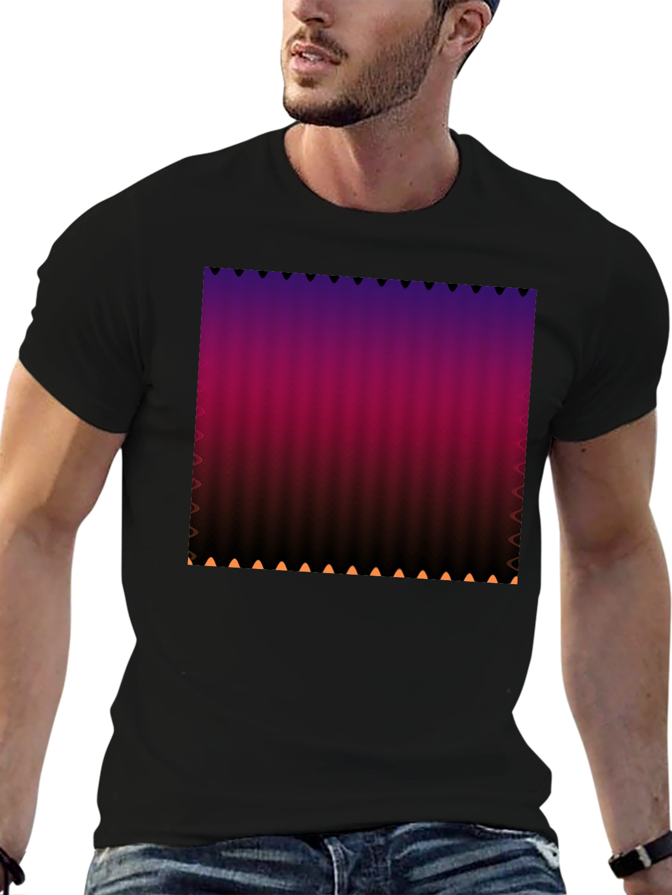 Gradient Stripe Print Black T-Shirt