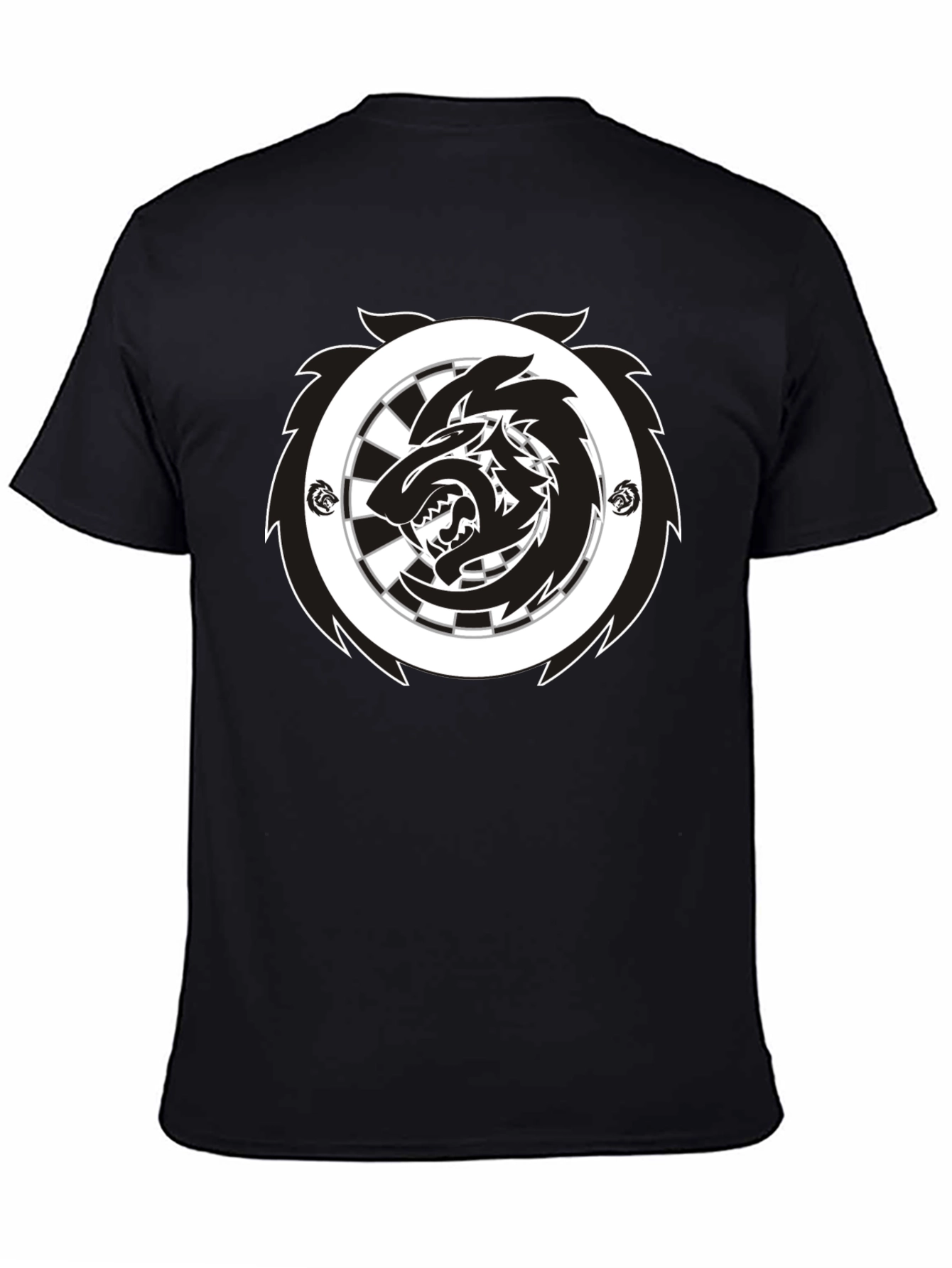 Black T-Shirt with Wolf Dartboard Graphic