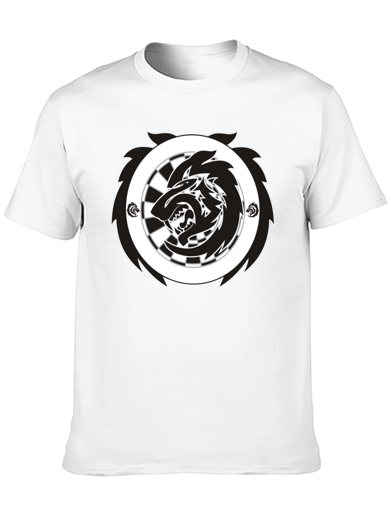 Black T-Shirt with Wolf Dartboard Graphic