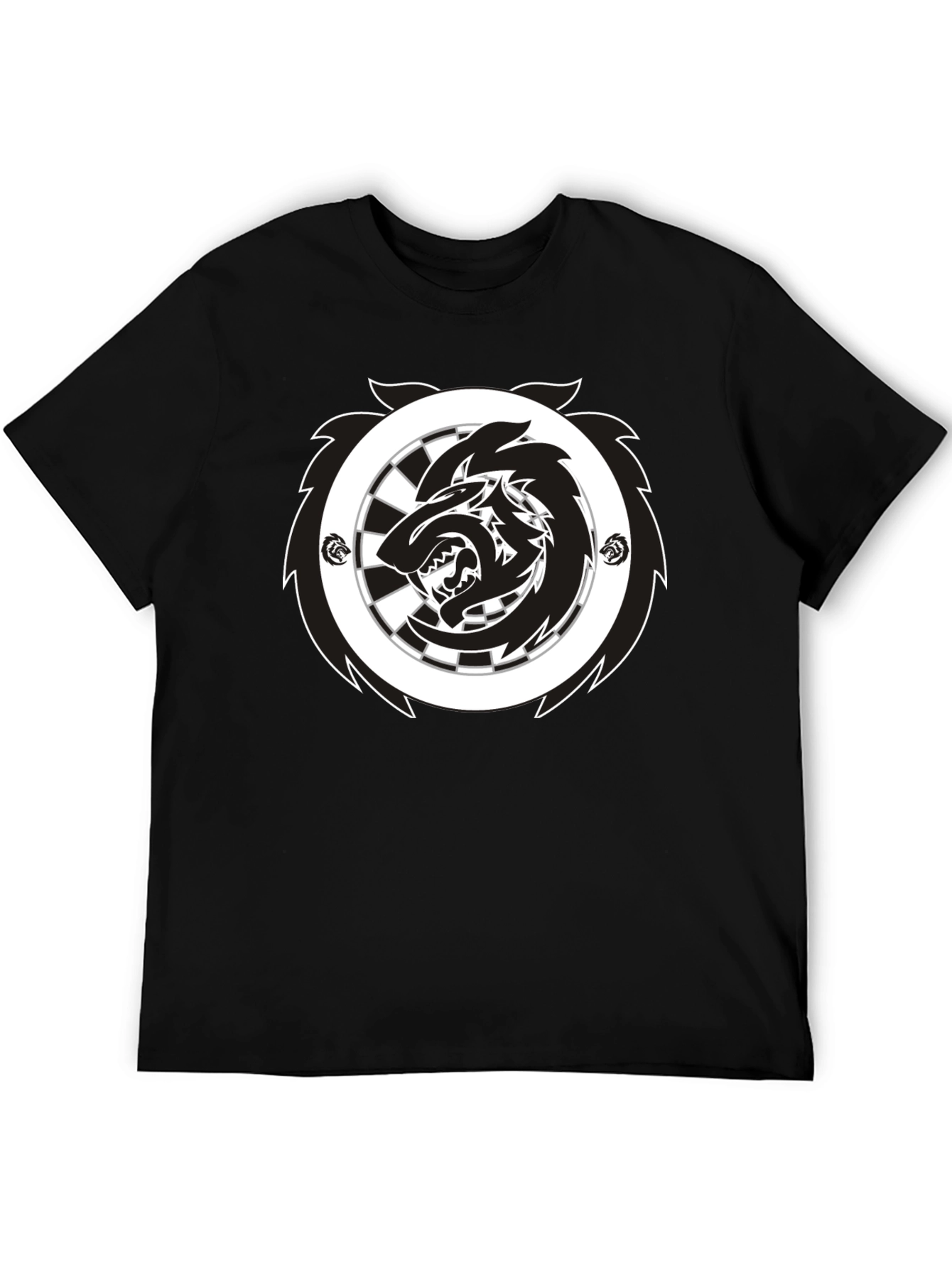 Black T-Shirt with Wolf Dartboard Graphic
