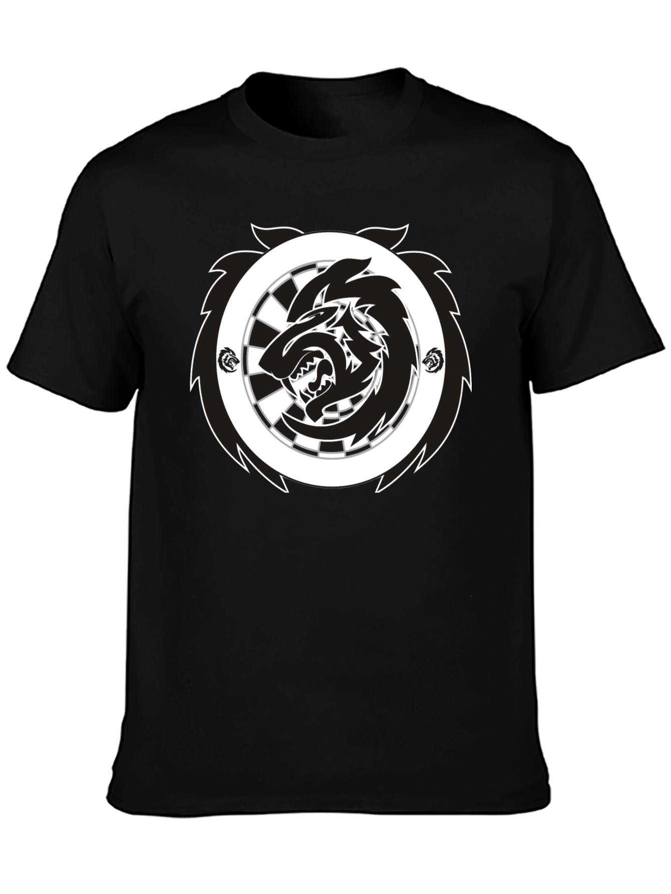 Black T-Shirt with Wolf Dartboard Graphic
