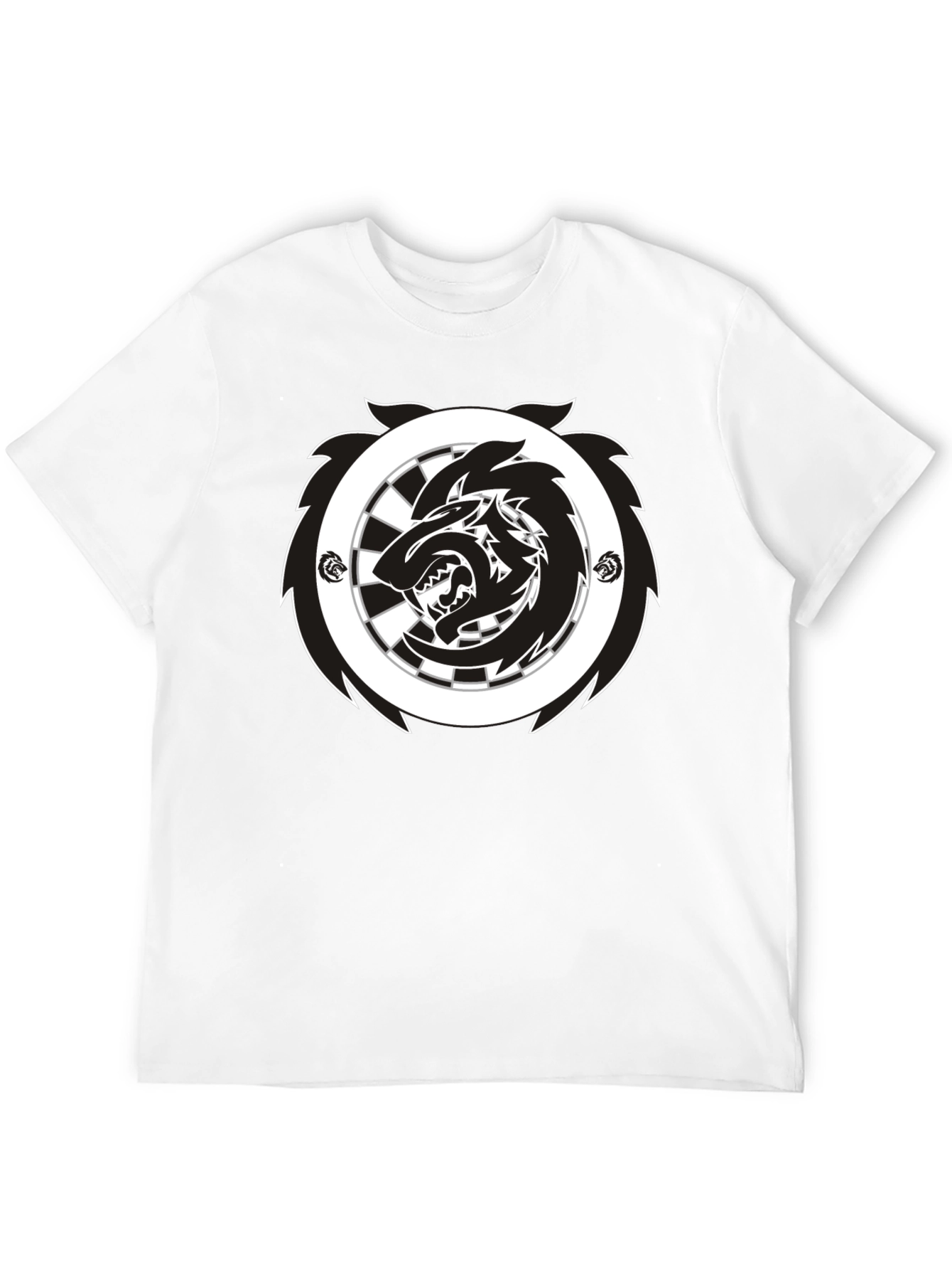Black T-Shirt with Wolf Dartboard Graphic
