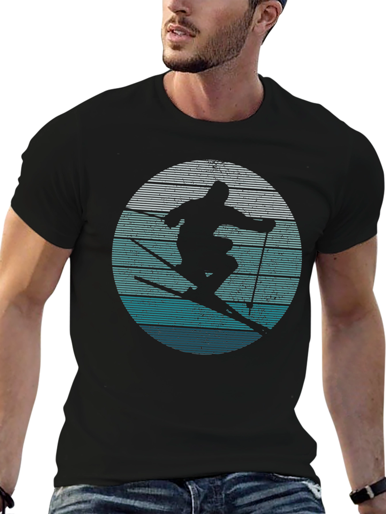 Skiing Silhouette Graphic Tee - Retro Style