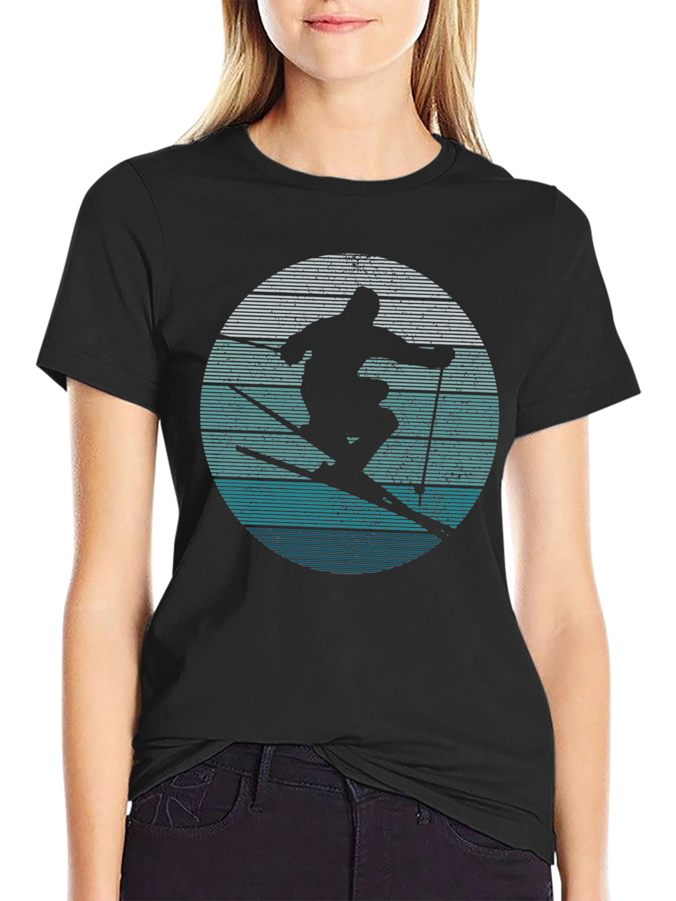Skiing Silhouette Graphic Tee - Retro Style