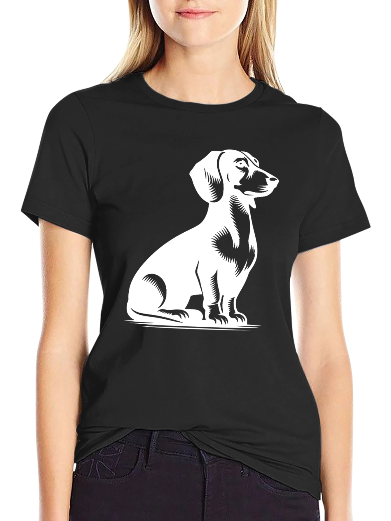 Dachshund Dog Graphic Tee - Black Cotton Shirt