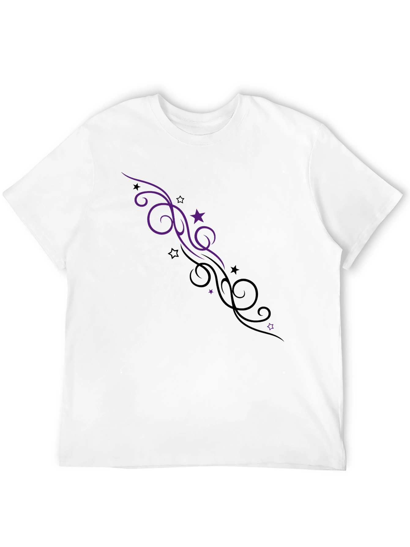 Elegant Black Tee with Swirl & Star Design