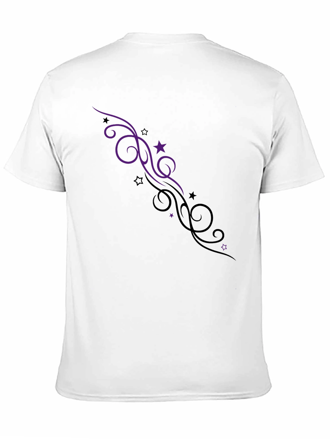 Elegant Black Tee with Swirl & Star Design