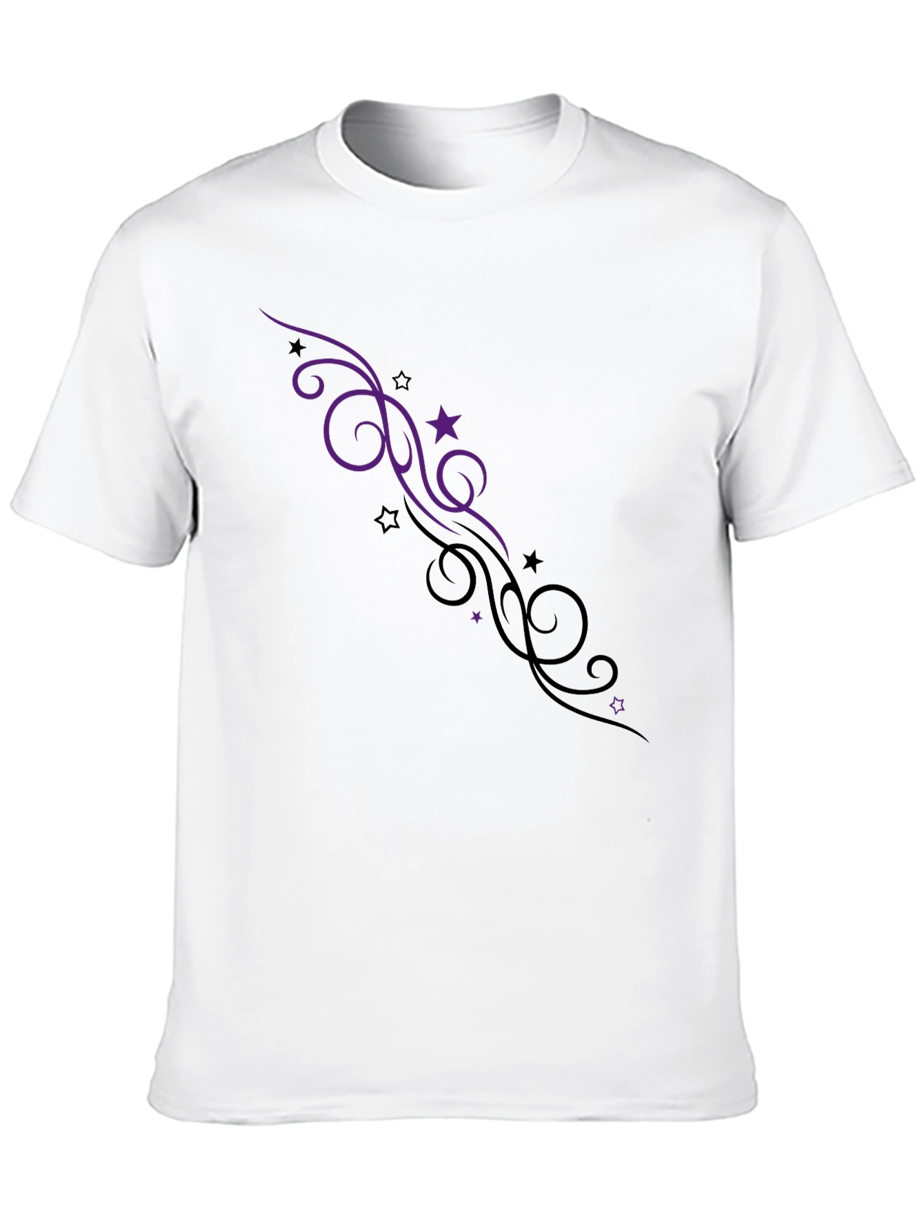 Elegant Black Tee with Swirl & Star Design