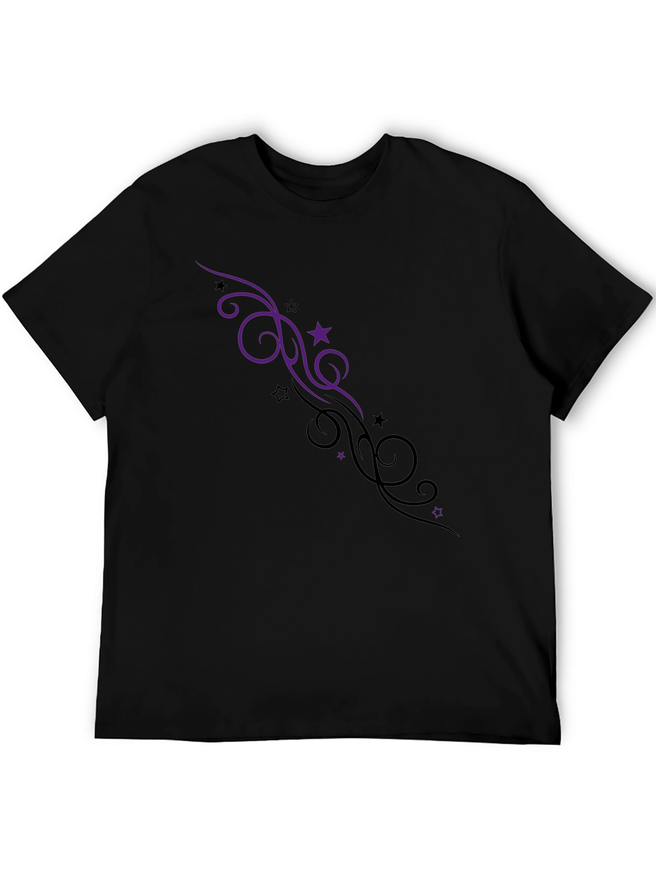Elegant Black Tee with Swirl & Star Design