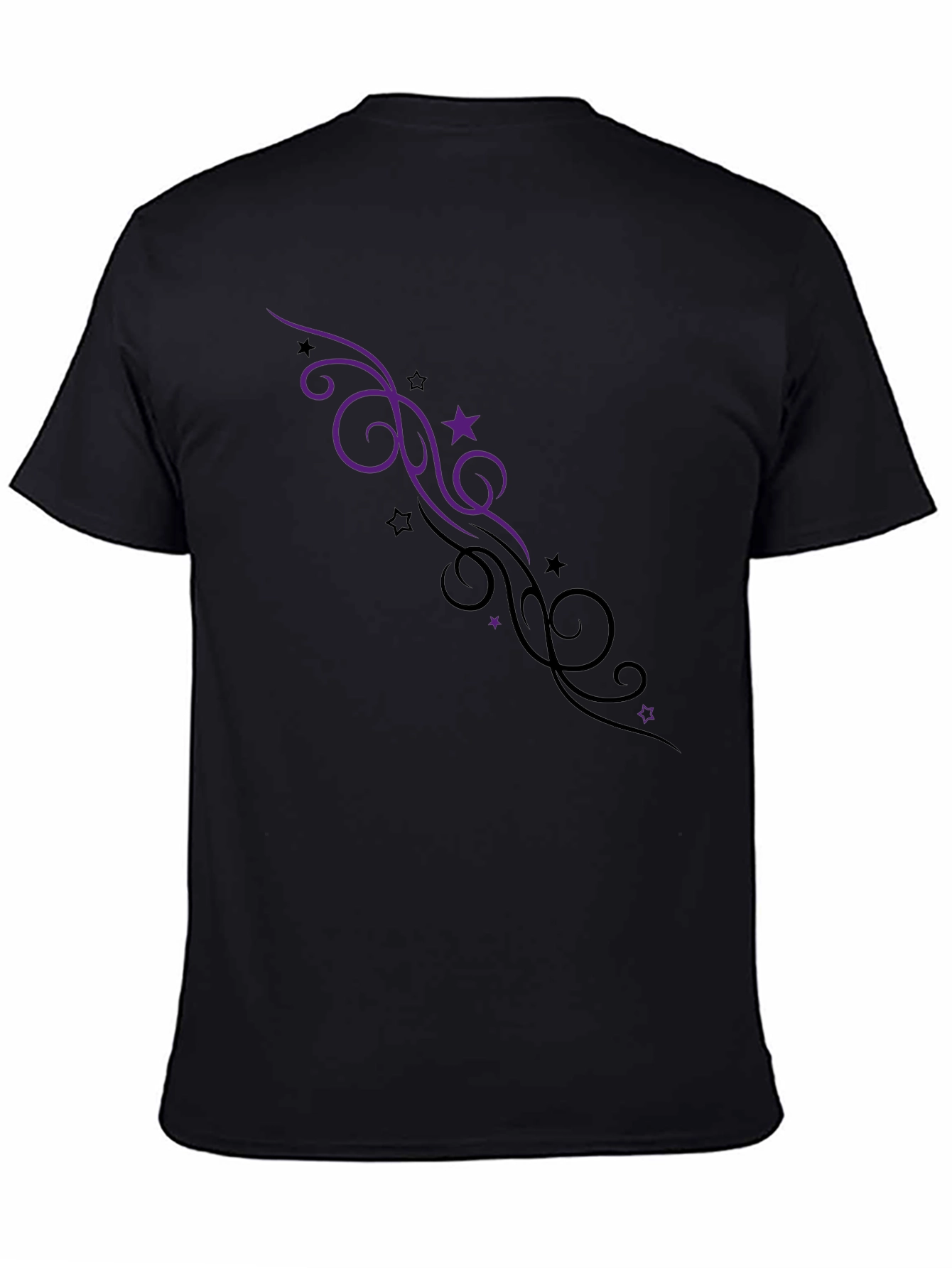Elegant Black Tee with Swirl & Star Design
