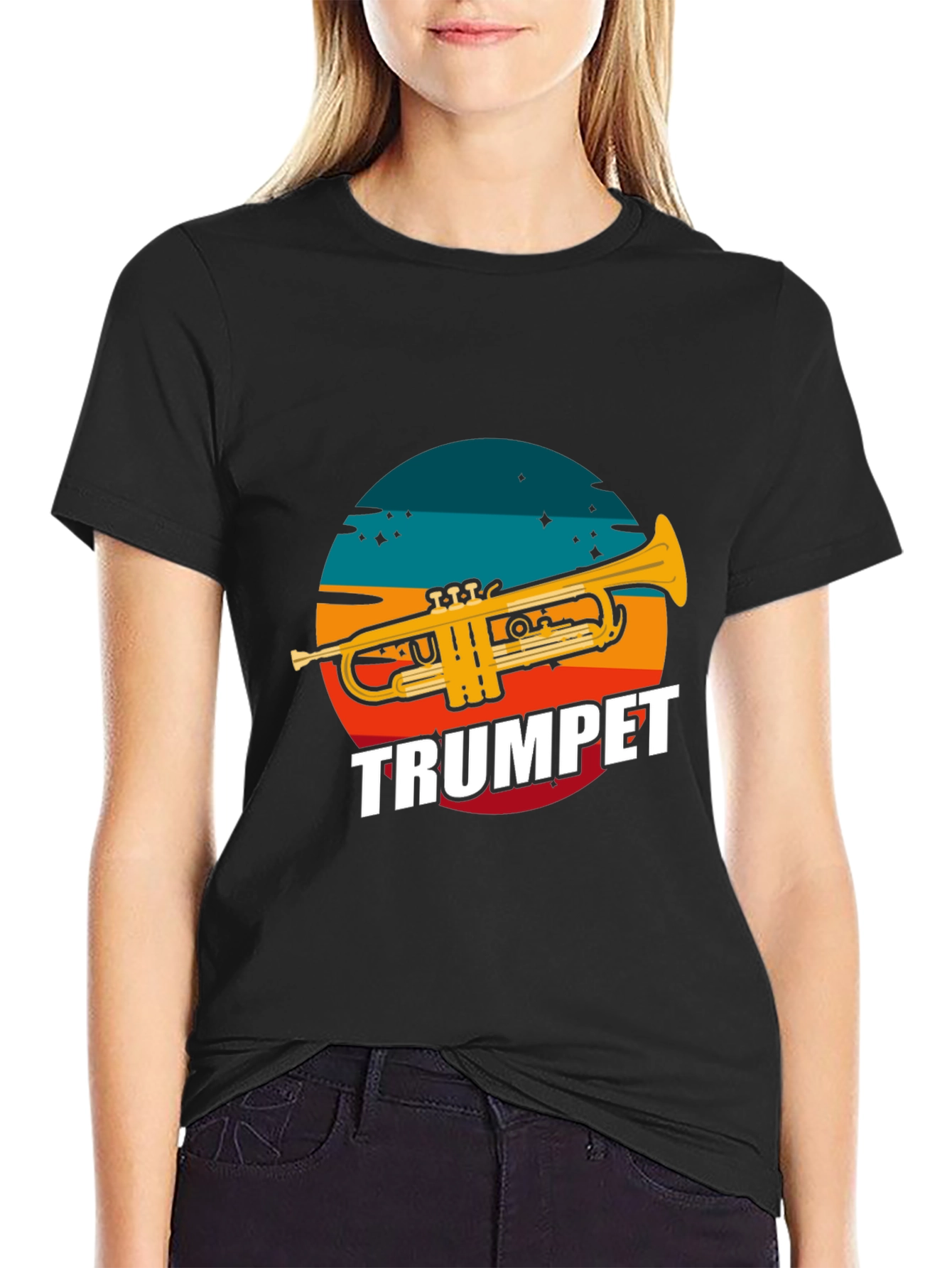 Trumpet Graphic Tee - Retro Sunset Design