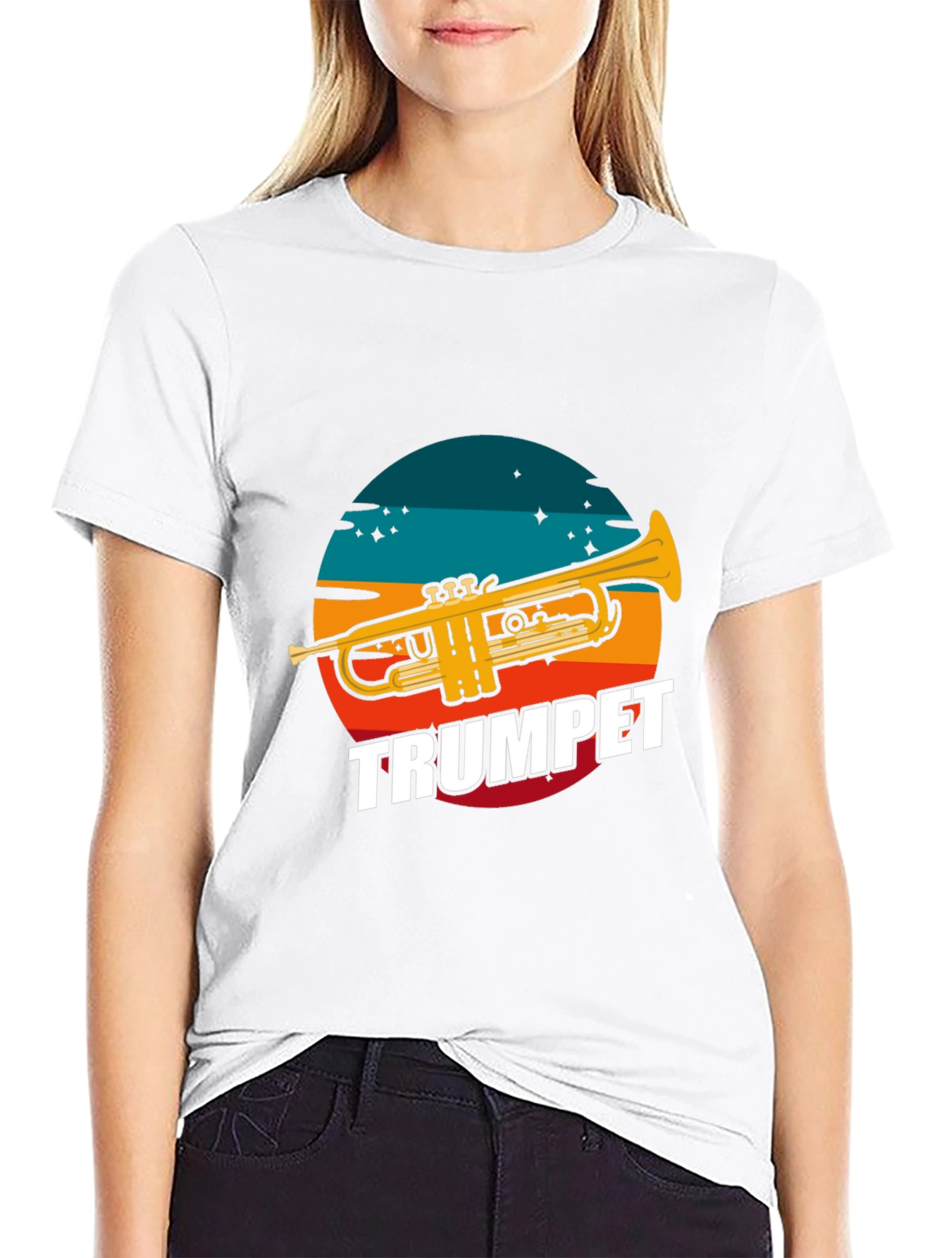 Trumpet Graphic Tee - Retro Sunset Design