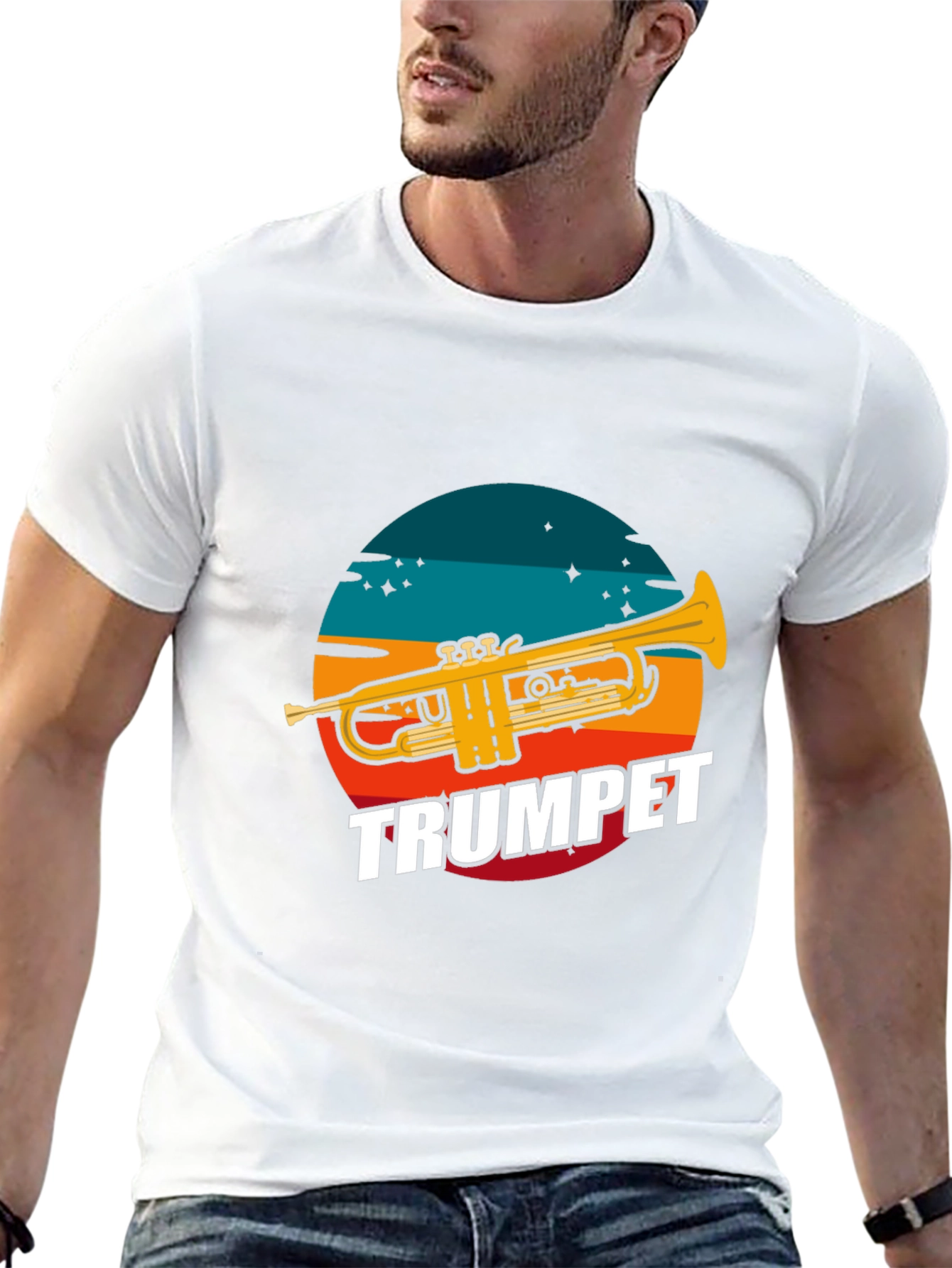 Trumpet Graphic Tee - Retro Sunset Design